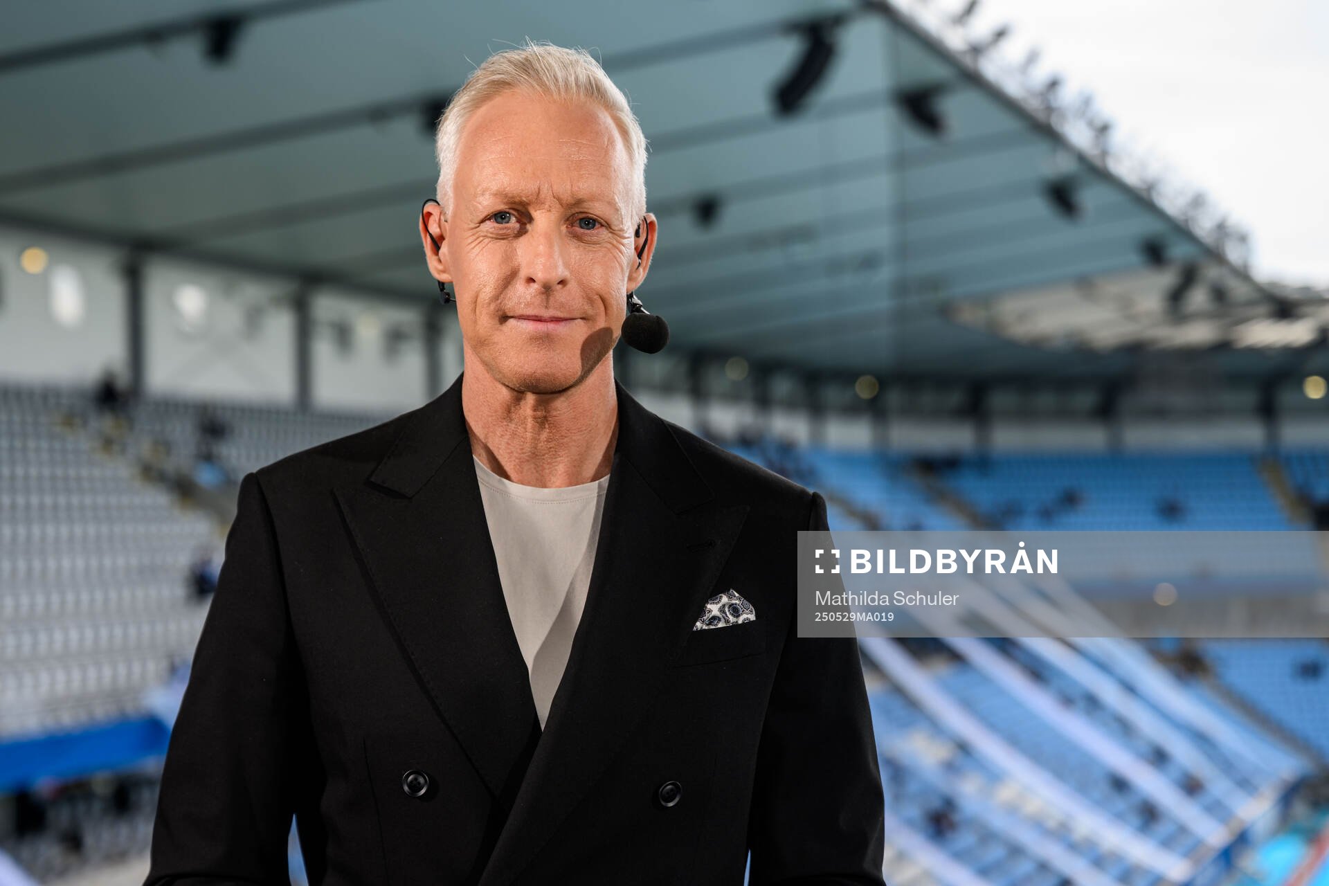 SVTs André Pops  inför finalen i Svenska Cupen mellan Malmö FF och Häcken den 29 maj 2025 i Malmö. 