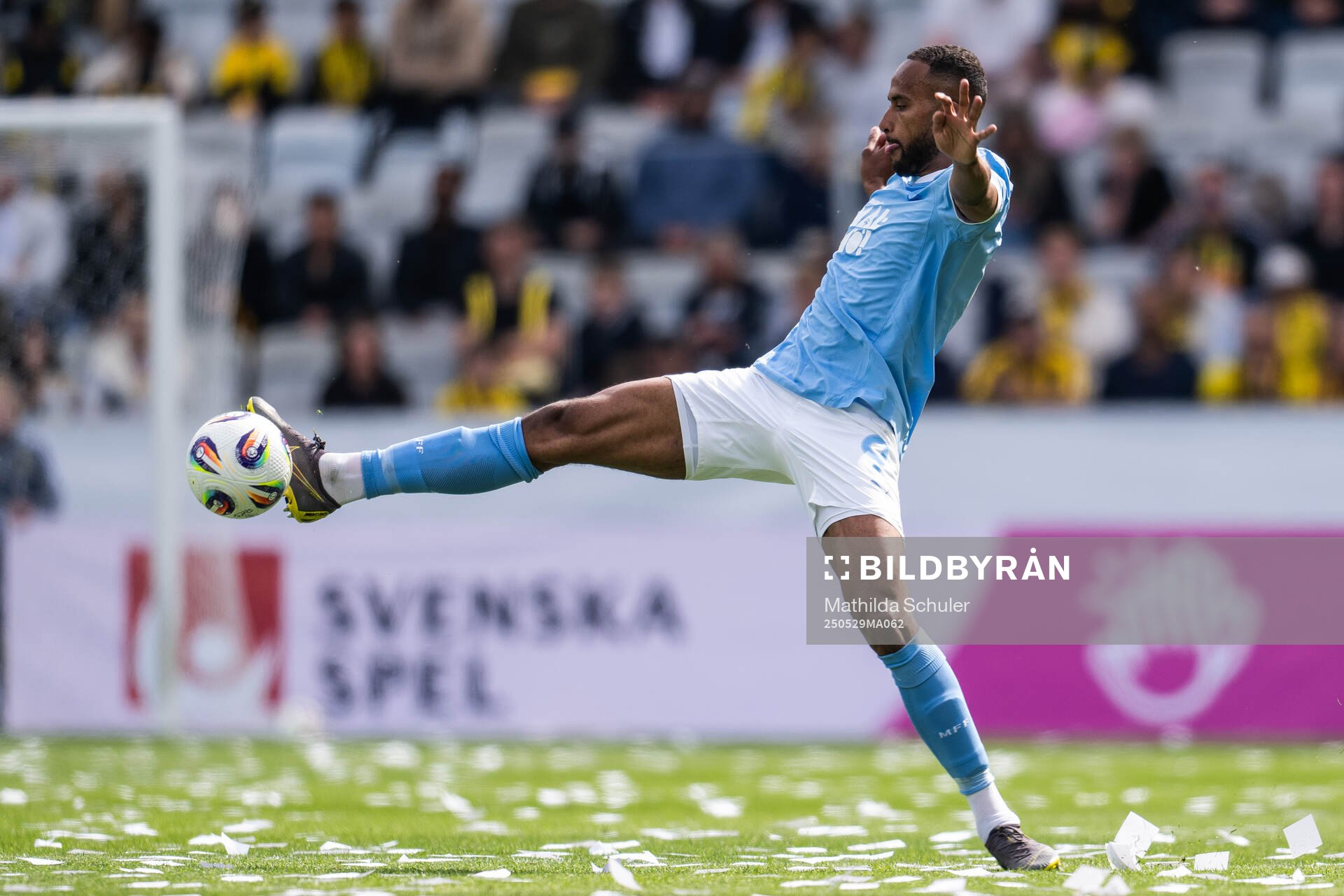 Malmö FFs Isaac Thelin under finalen i Svenska Cupen mellan Malmö FF och Häcken den 29 maj 2025 i Malmö. 