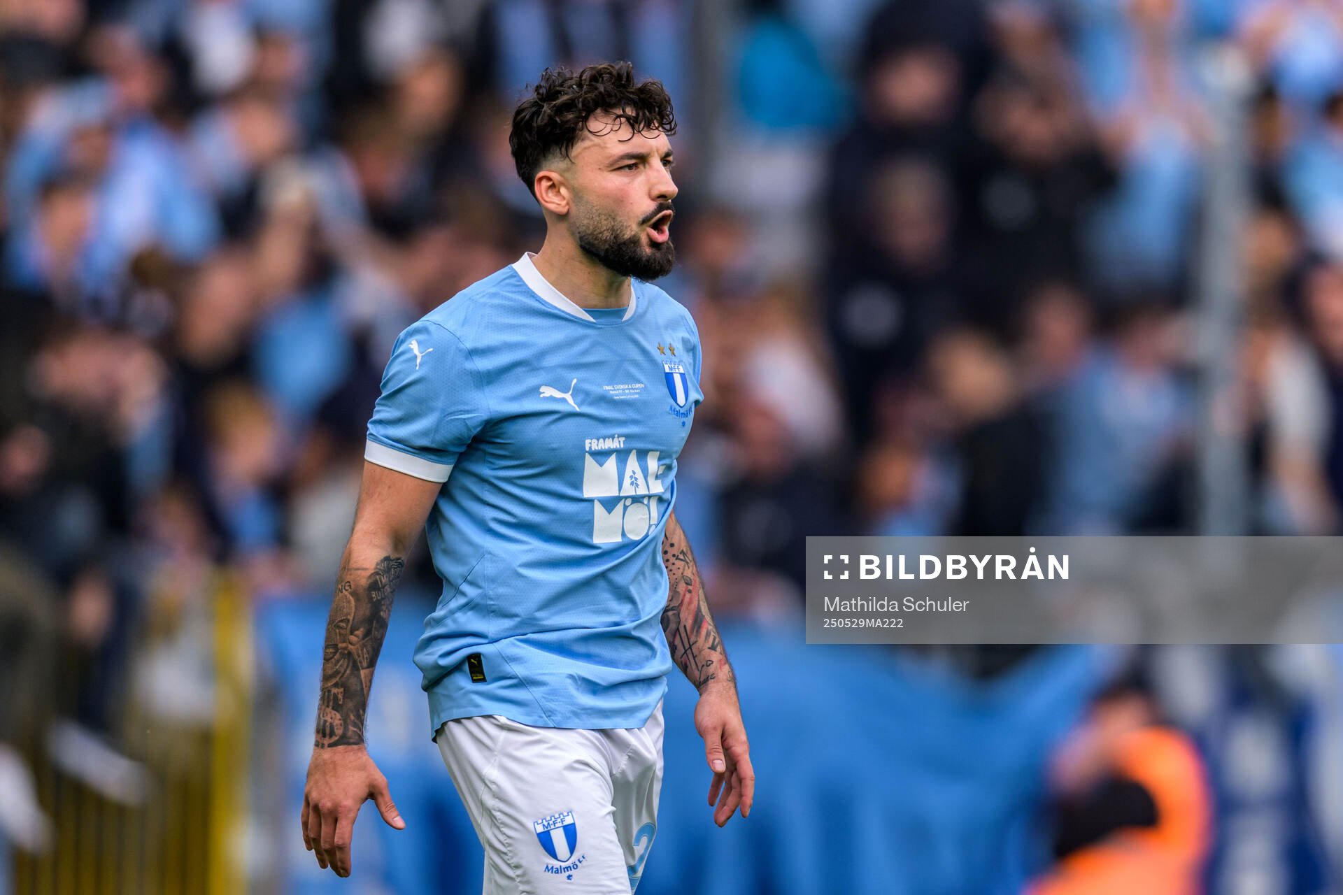 Malmö FFs Sead Haksabanovic deppar under finalen i Svenska Cupen mellan Malmö FF och Häcken den 29 maj 2025 i Malmö. 