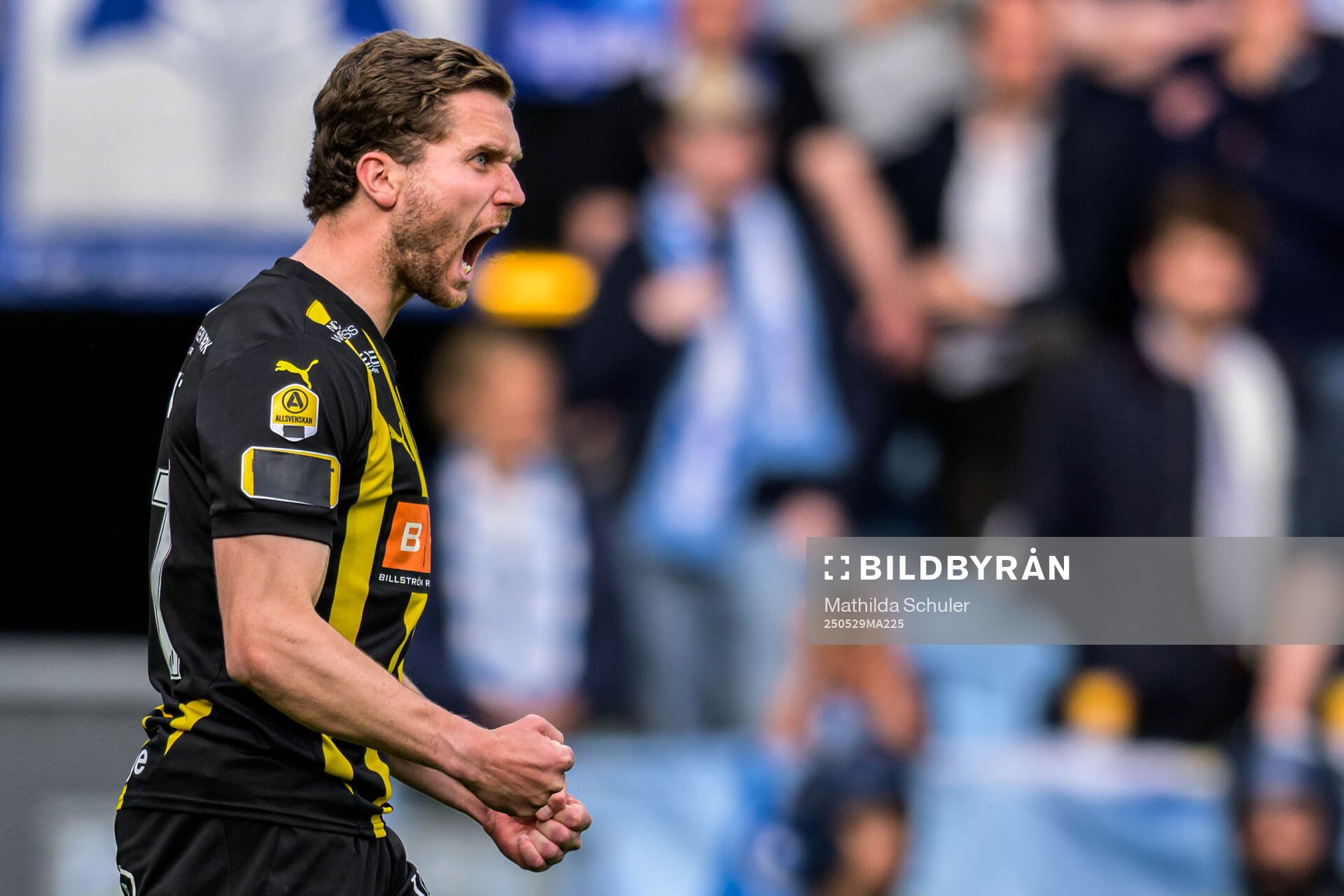 Häckens Adam Lundkvist jublar under finalen i Svenska Cupen mellan Malmö FF och Häcken den 29 maj 2025 i Malmö. 