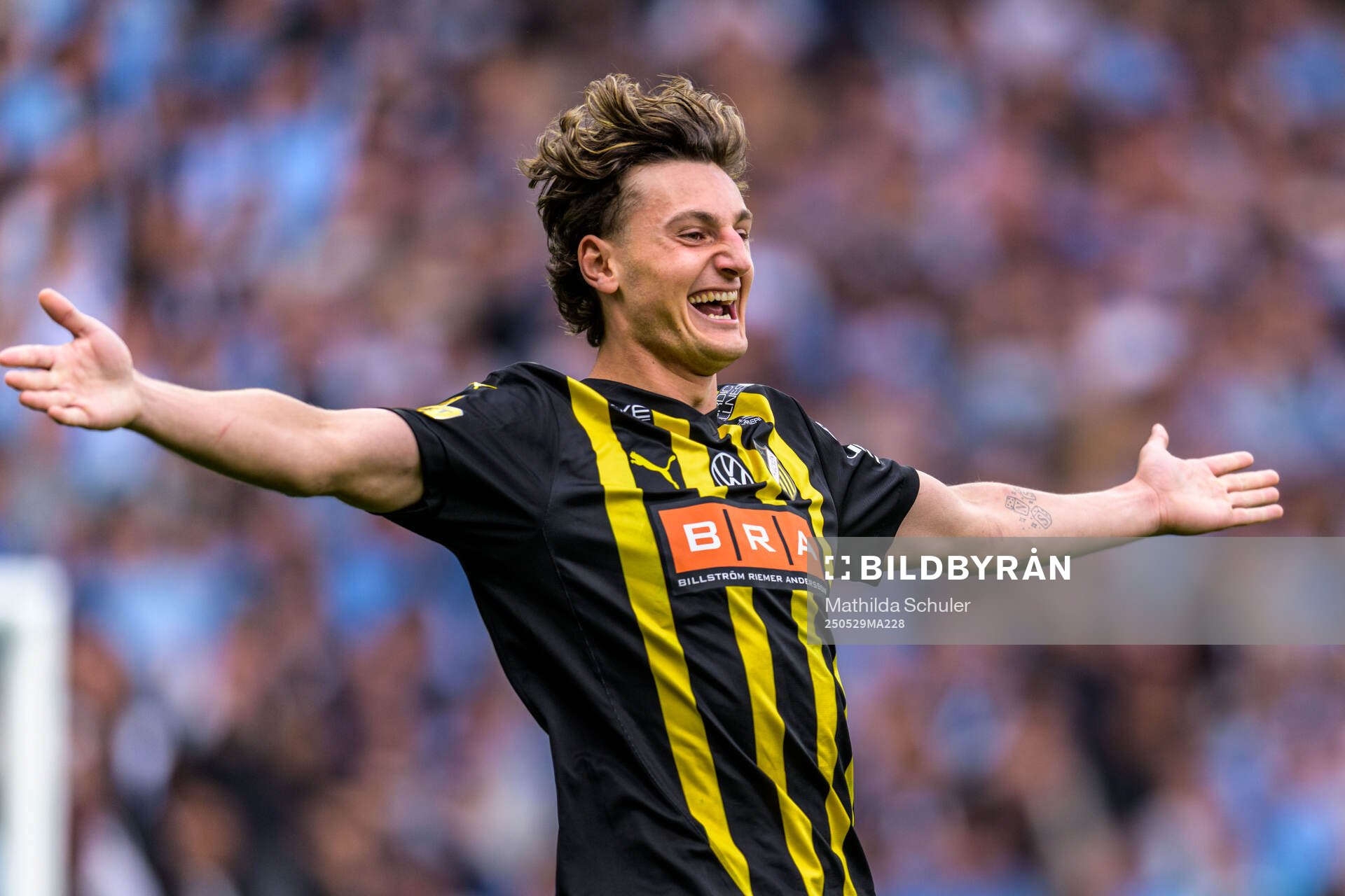 Häckens Silas Andersen jublar efter finalen i Svenska Cupen mellan Malmö FF och Häcken den 29 maj 2025 i Malmö. 