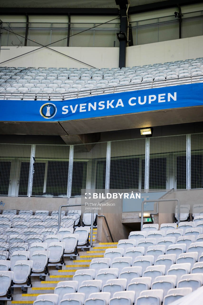 Svenska Cupen logotyp på Eleda Stadion inför finalen i Svenska Cupen mellan Malmö FF och Häcken den 29 maj 2025 i Malmö. 