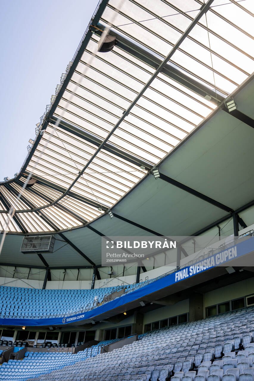Svenska Cupen banderoll på Eleda Stadion inför finalen i Svenska Cupen mellan Malmö FF och Häcken den 29 maj 2025 i Malmö. 