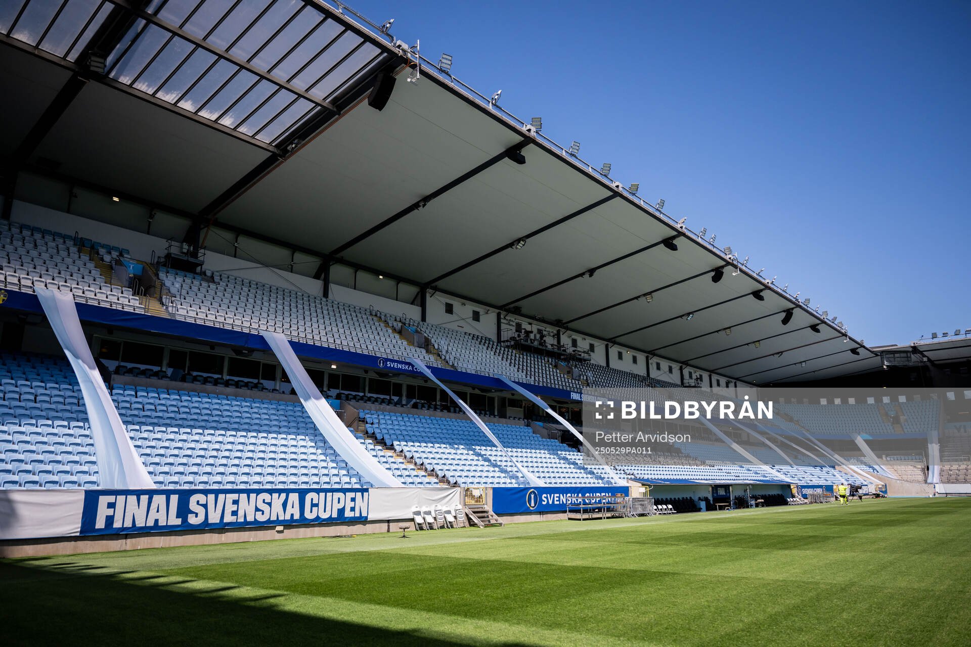 Svenska Cupen banderoll på Eleda Stadion inför finalen i Svenska Cupen mellan Malmö FF och Häcken den 29 maj 2025 i Malmö. 