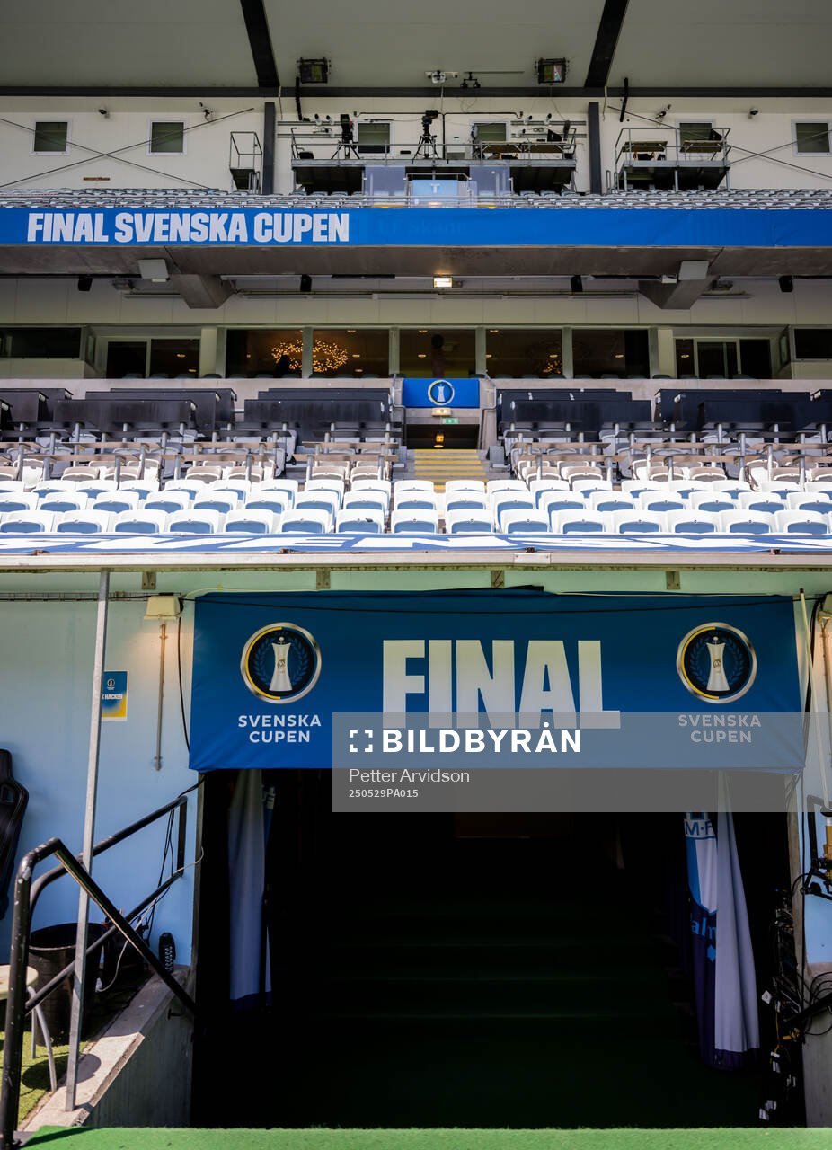 Svenska Cupen logotyp på Eleda Stadion inför finalen i Svenska Cupen mellan Malmö FF och Häcken den 29 maj 2025 i Malmö. 