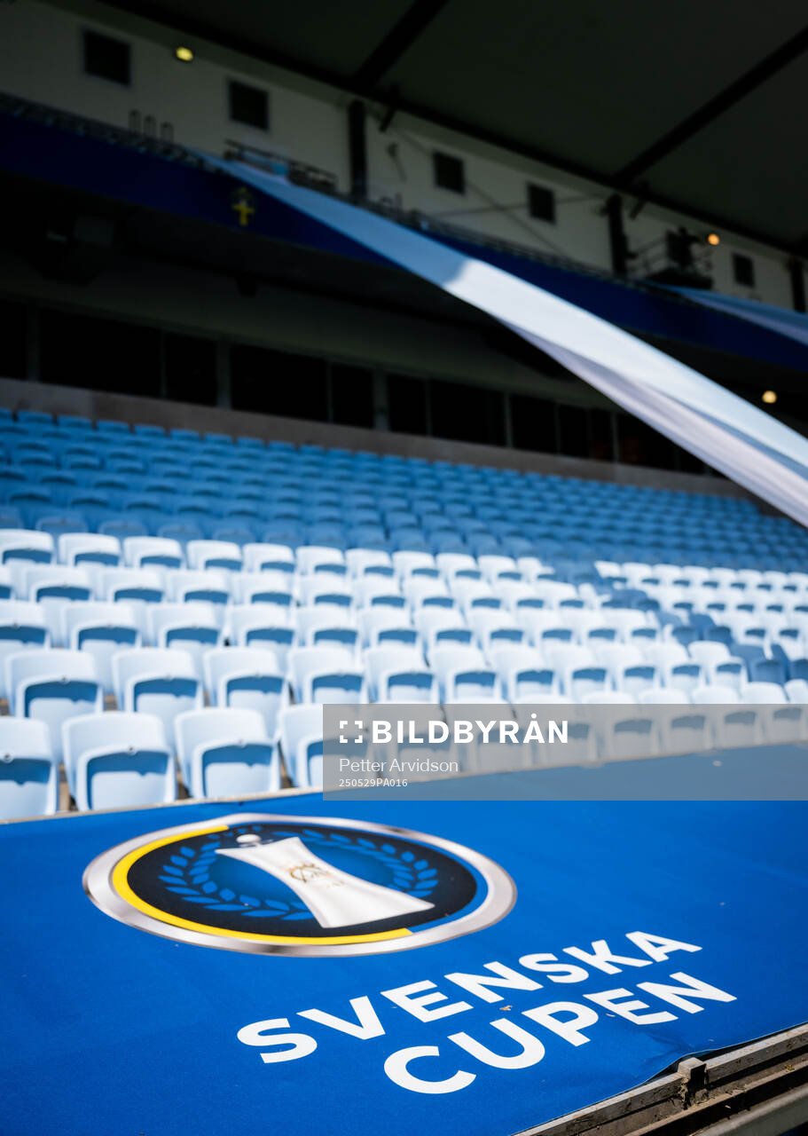 Svenska Cupen logotyp på Eleda Stadion inför finalen i Svenska Cupen mellan Malmö FF och Häcken den 29 maj 2025 i Malmö. 