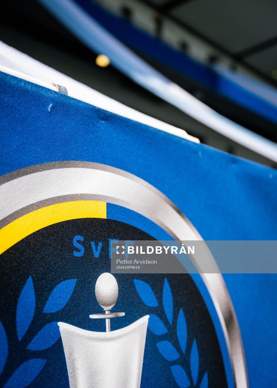 Svenska Cupen logotyp på Eleda Stadion inför finalen i Svenska Cupen mellan Malmö FF och Häcken den 29 maj 2025 i Malmö. 