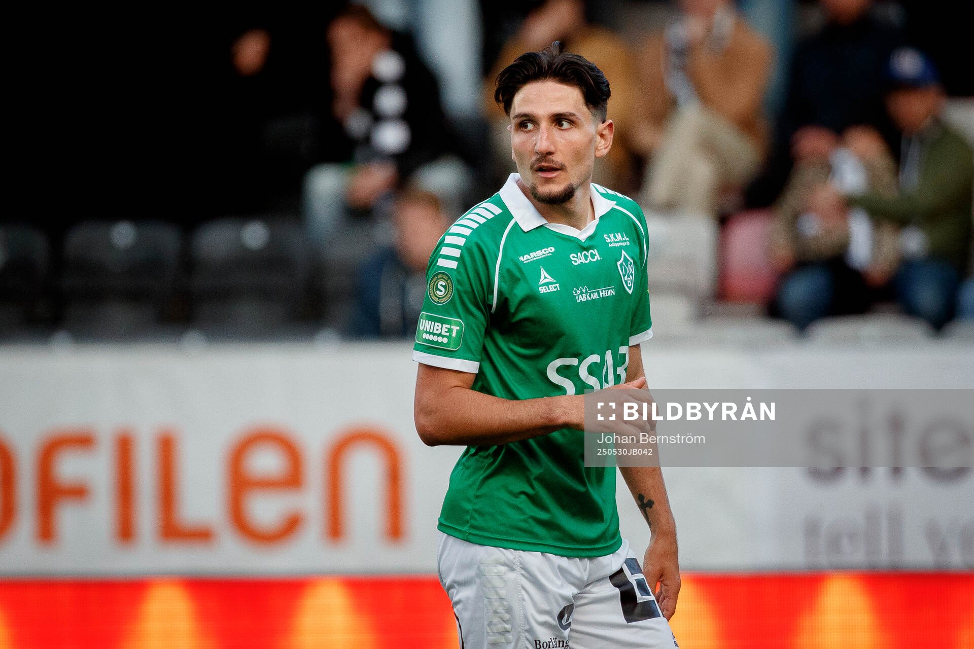 Brages Filip Trpcevski under fotbollsmatchen i Superettan mellan Örebro och Brage den 30 maj 2025 i Örebro. 