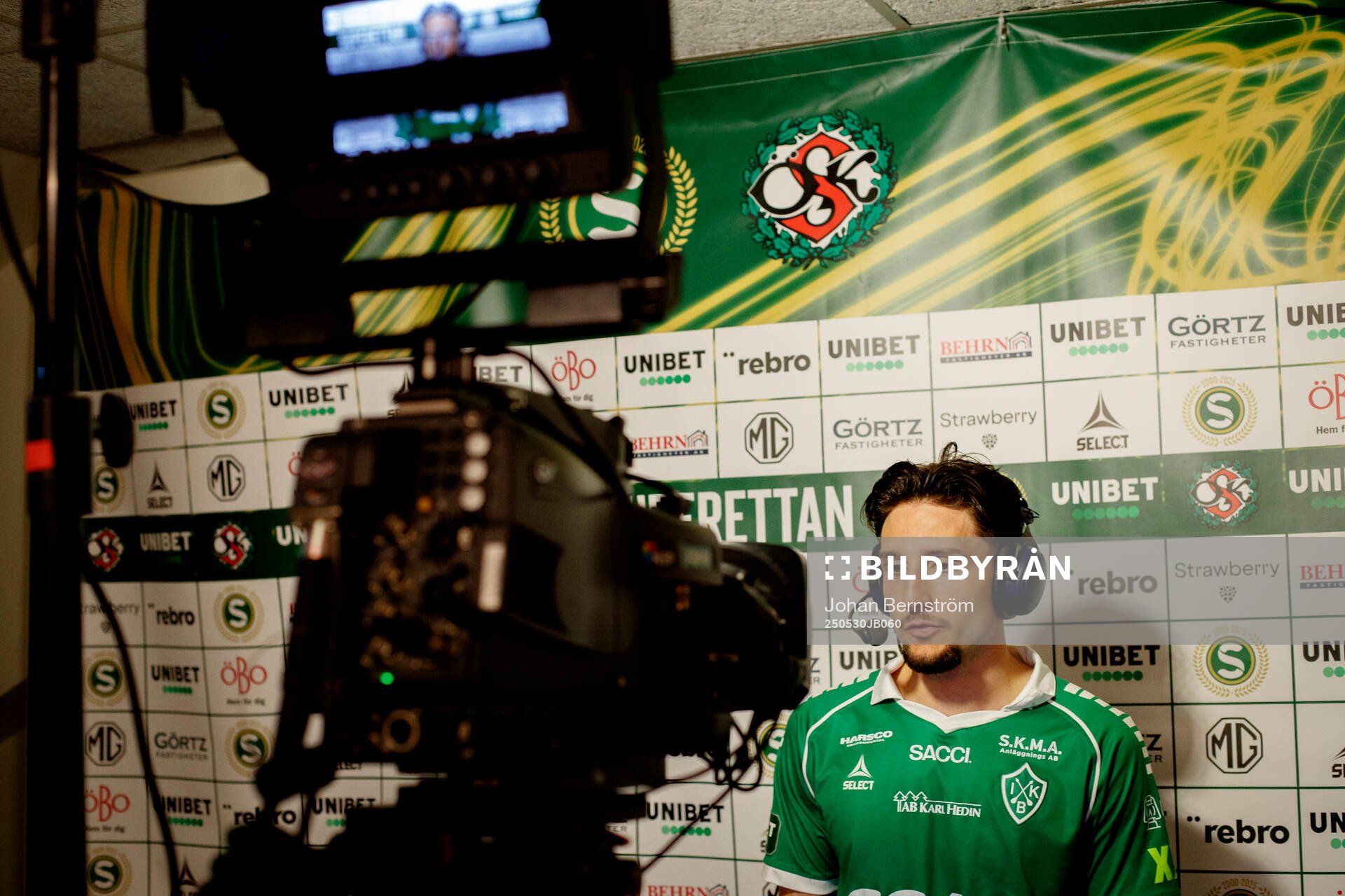 Brages Filip Trpcevski intervjuas efter  fotbollsmatchen i Superettan mellan Örebro och Brage den 30 maj 2025 i Örebro. 