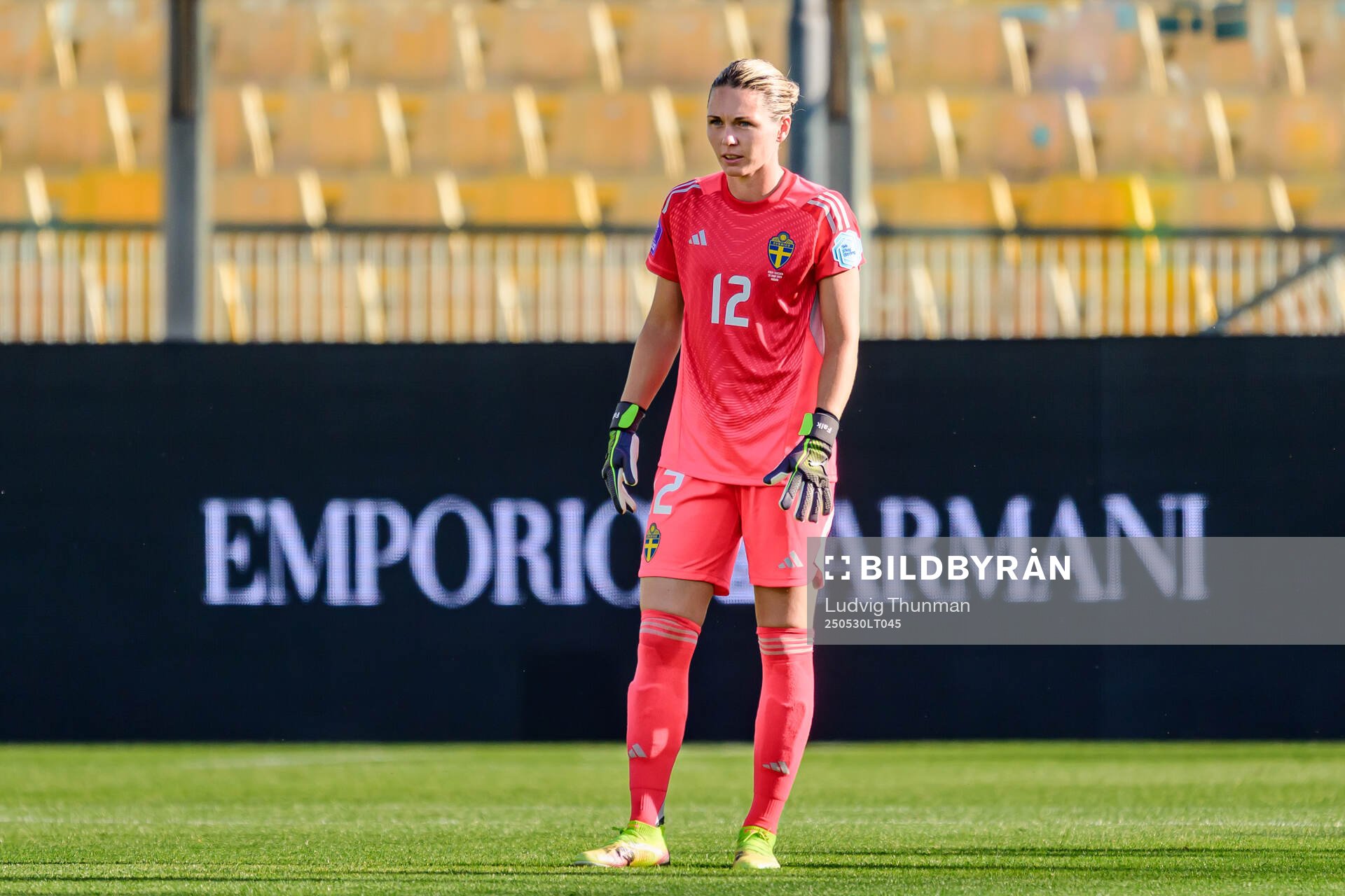 Goalkeeper Jennifer Falk of Sweden during the Women's Nations League football match between Italy and Sweden on May 30, 2025 in Parma.