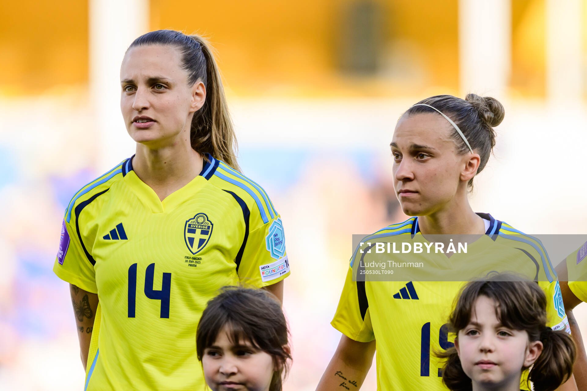 Nathalie Björn and Julia Zigiotti Olme of Sweden ahead of the Women's Nations League football match between Italy and Sweden on May 30, 2025 in Parma.