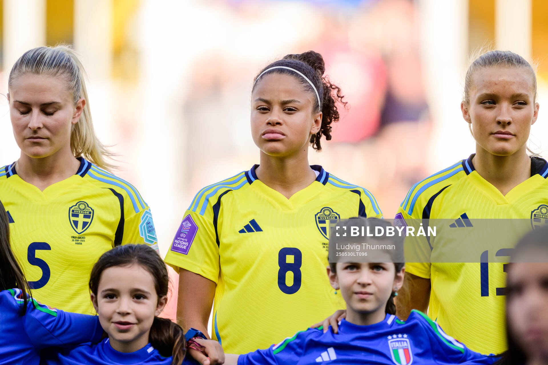 Amanda Nildén , Felicia Schröder and Smilla Holmberg of Sweden ahead of the Women's Nations League football match between Italy and Sweden on May 30, 2025 in Parma.