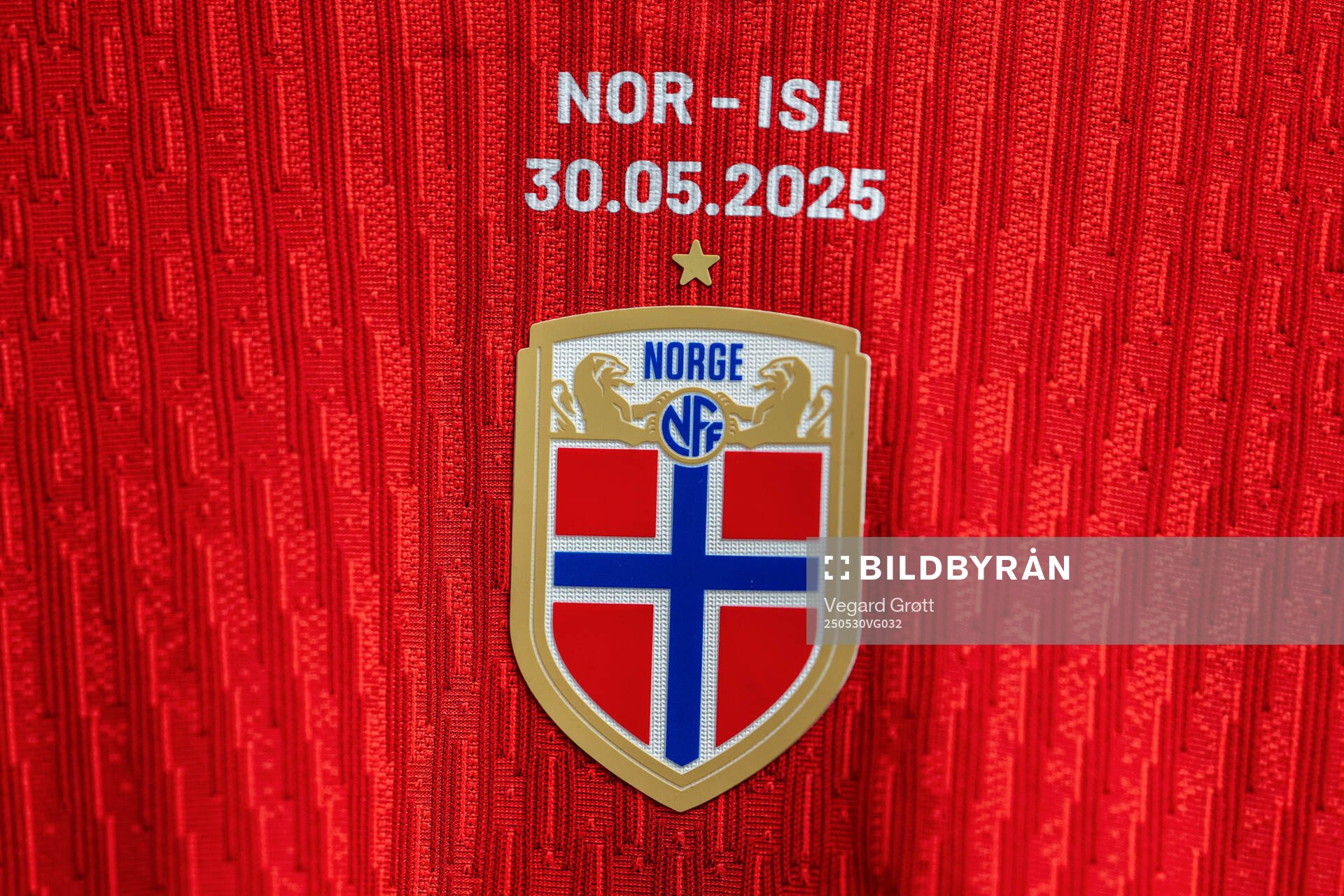 The crest on the Norway kit in the dressing room ahead of the UEFA Women’s Nations League football match between Norway and Iceland on May 30, 2025 in Trondheim.