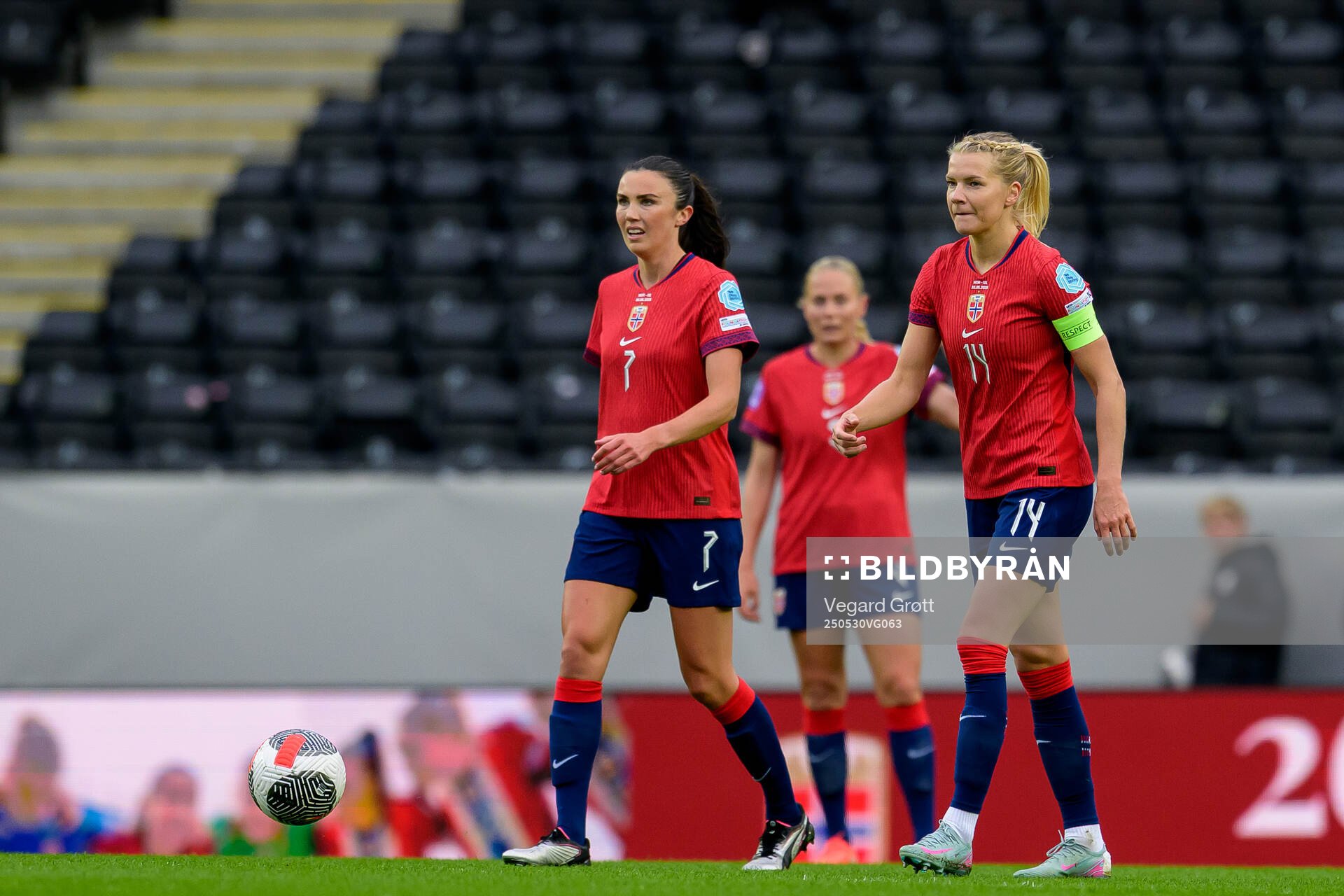 Ingrid Syrstad Engen and Ada Hegerberg of Norway look