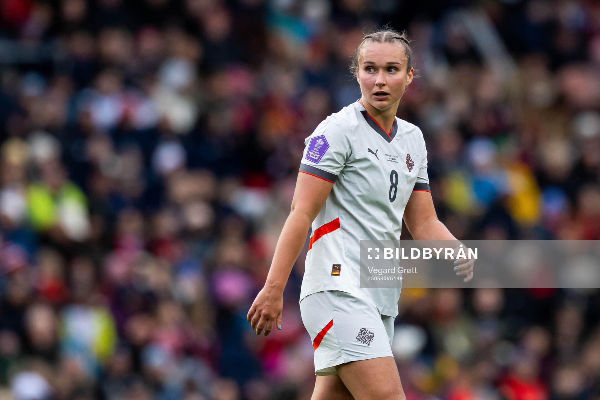 Alexandra Johannsdottir of Iceland during the UEFA Women’s Nations League football match between Norway and Iceland on May 30, 2025 in Trondheim.