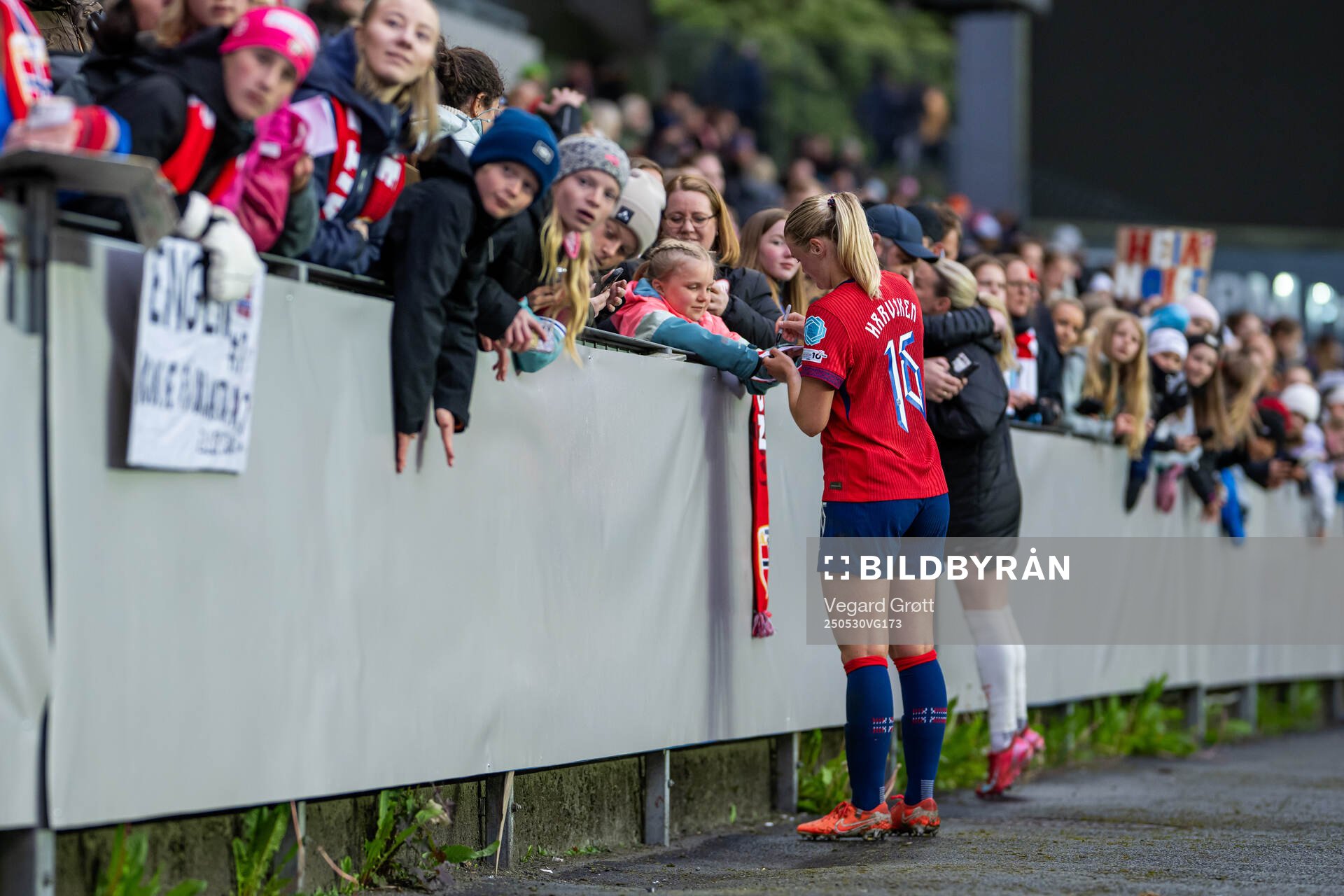 Mathilde Harviken of Norway with fans
