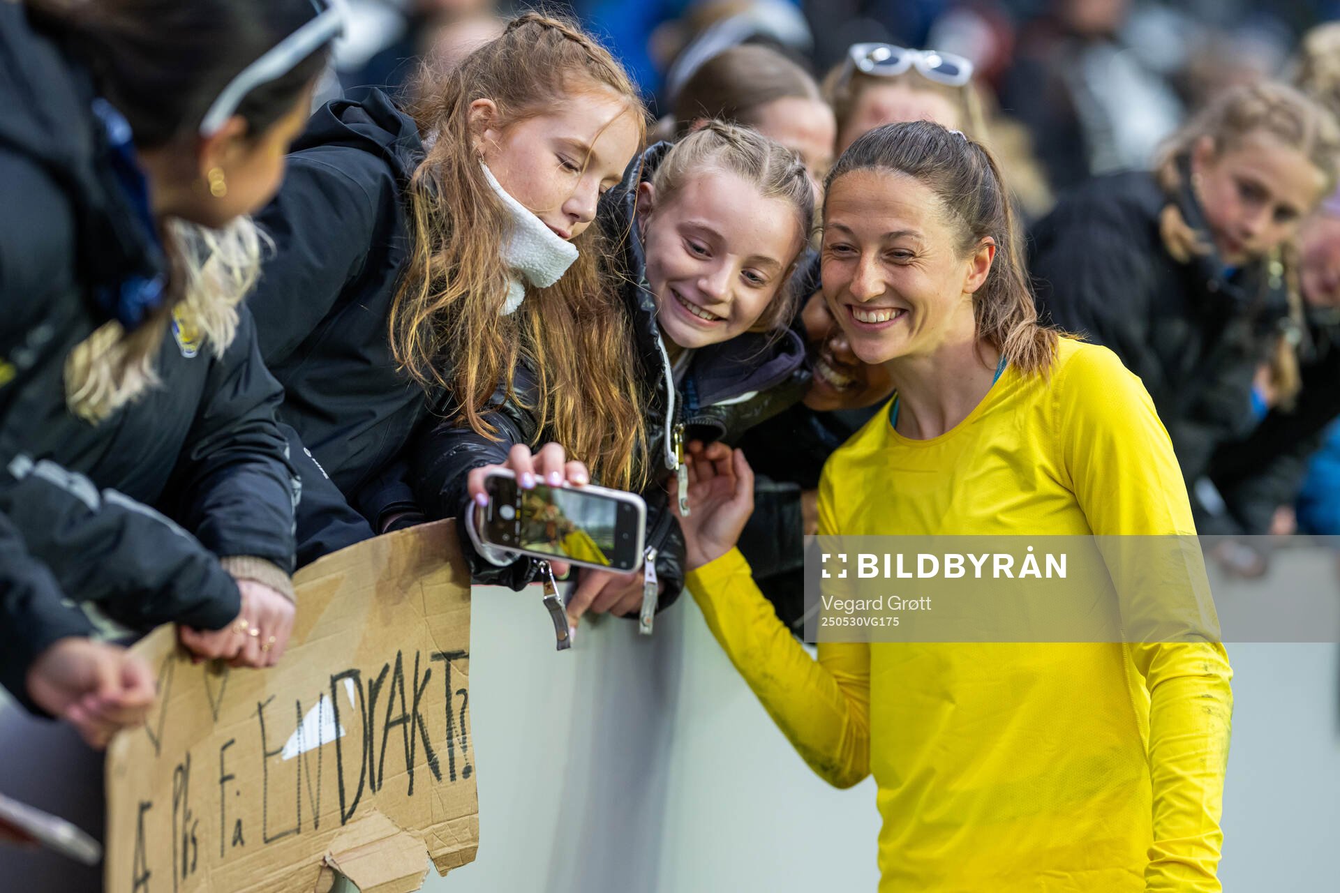 Goalkeeper Cecilie Fiskerstrand of Norway with fans
