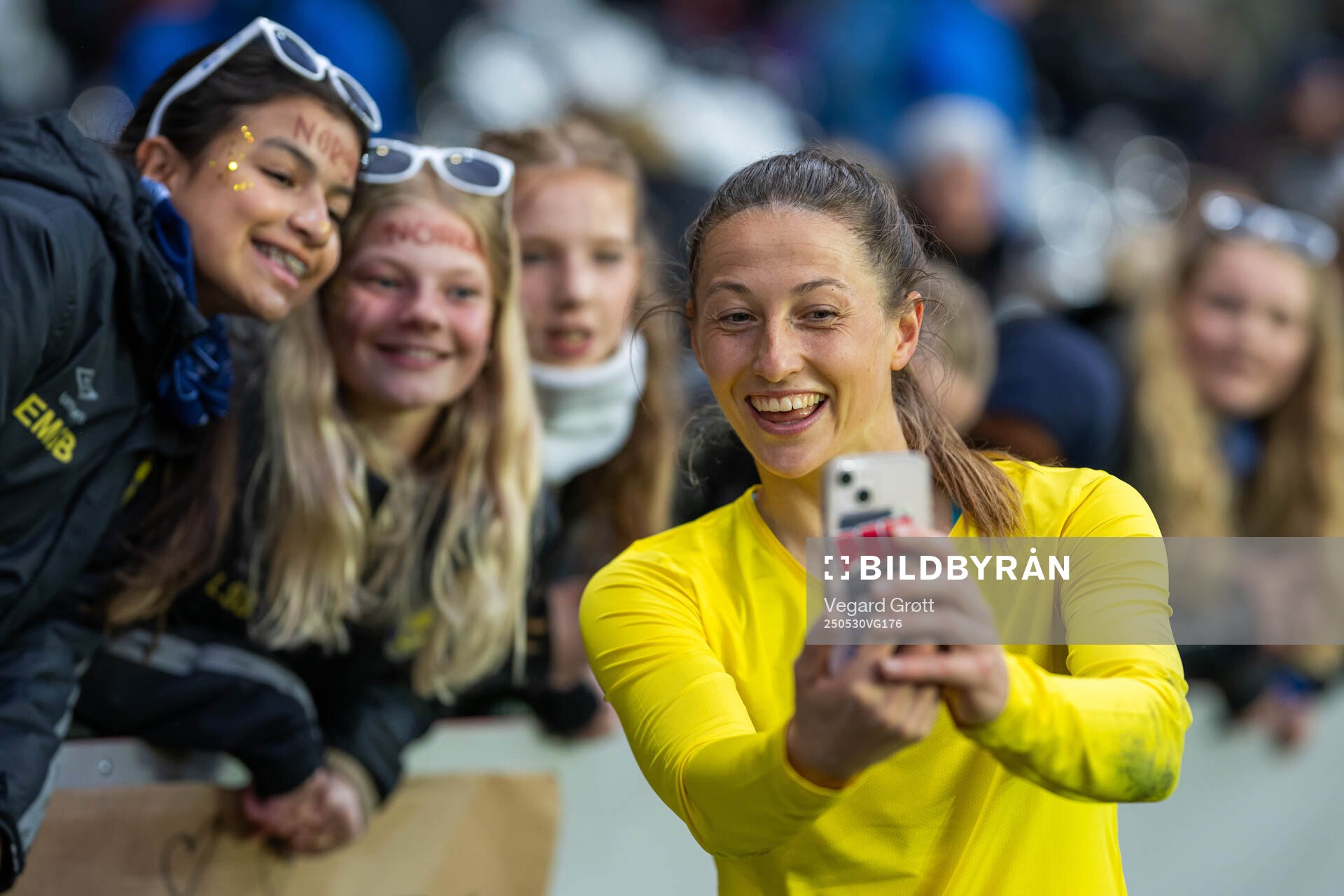 Goalkeeper Cecilie Fiskerstrand of Norway with fans