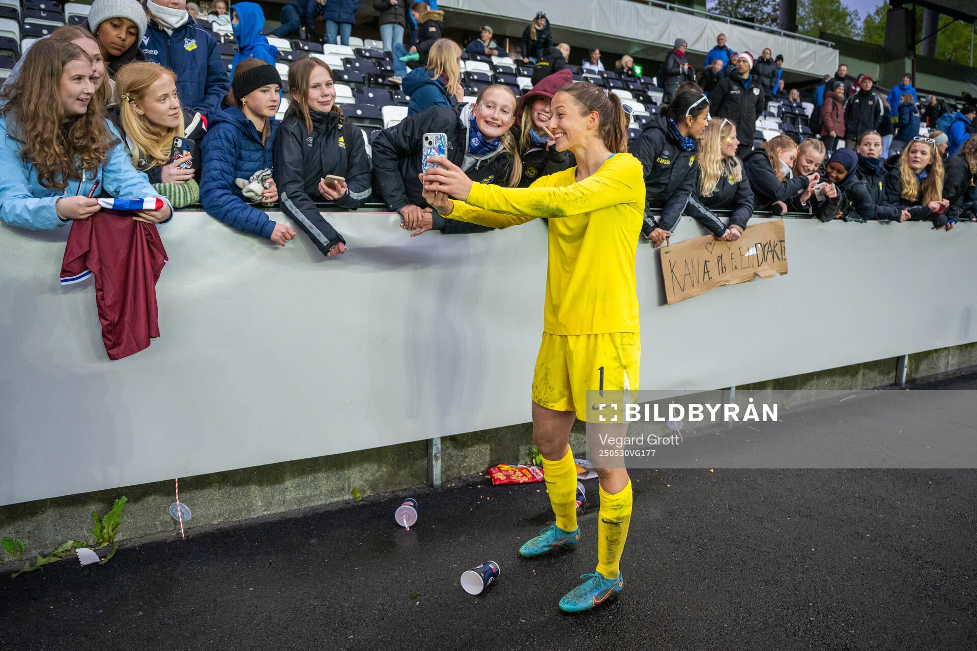 Goalkeeper Cecilie Fiskerstrand of Norway with fans