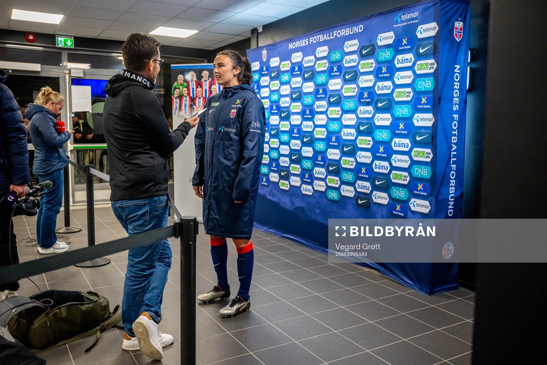 Ingrid Syrstad Engen of Norway in the mixed zone after the UEFA Women’s Nations League football match between Norway and Iceland on May 30, 2025 in Trondheim.