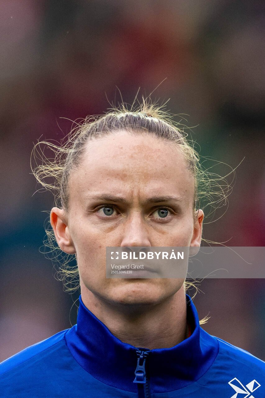 Caroline Graham Hansen of Norway line up ahead of the UEFA Women’s Nations League football match between Norway and Iceland on May 30, 2025 in Trondheim.