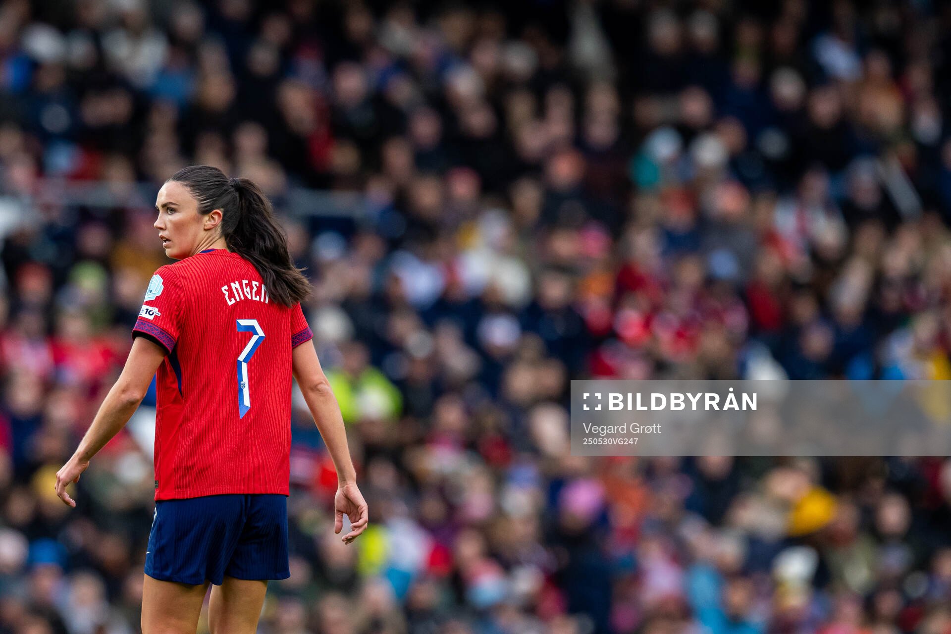 Ingrid Syrstad Engen of Norway during the UEFA Women’s Nations League football match between Norway and Iceland on May 30, 2025 in Trondheim.