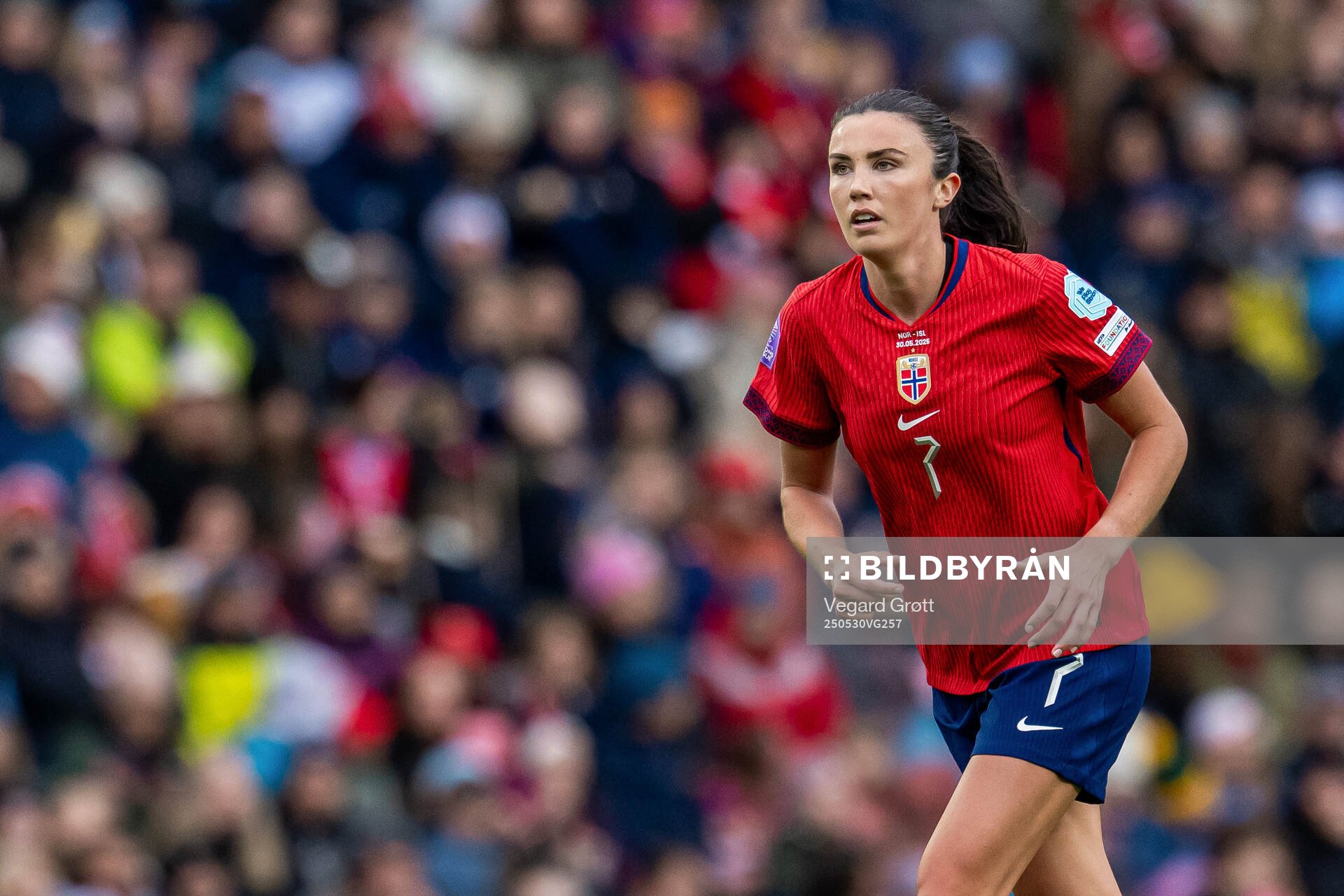 Ingrid Syrstad Engen of Norway during the UEFA Women’s Nations League football match between Norway and Iceland on May 30, 2025 in Trondheim.