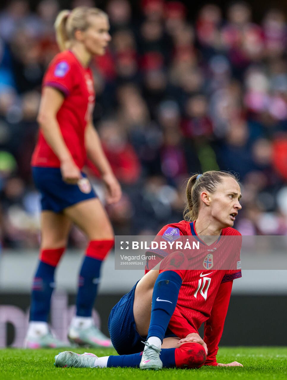 Caroline Graham Hansen and Ada Hegerberg of Norway during the UEFA Women’s Nations League football match between Norway and Iceland on May 30, 2025 in Trondheim.