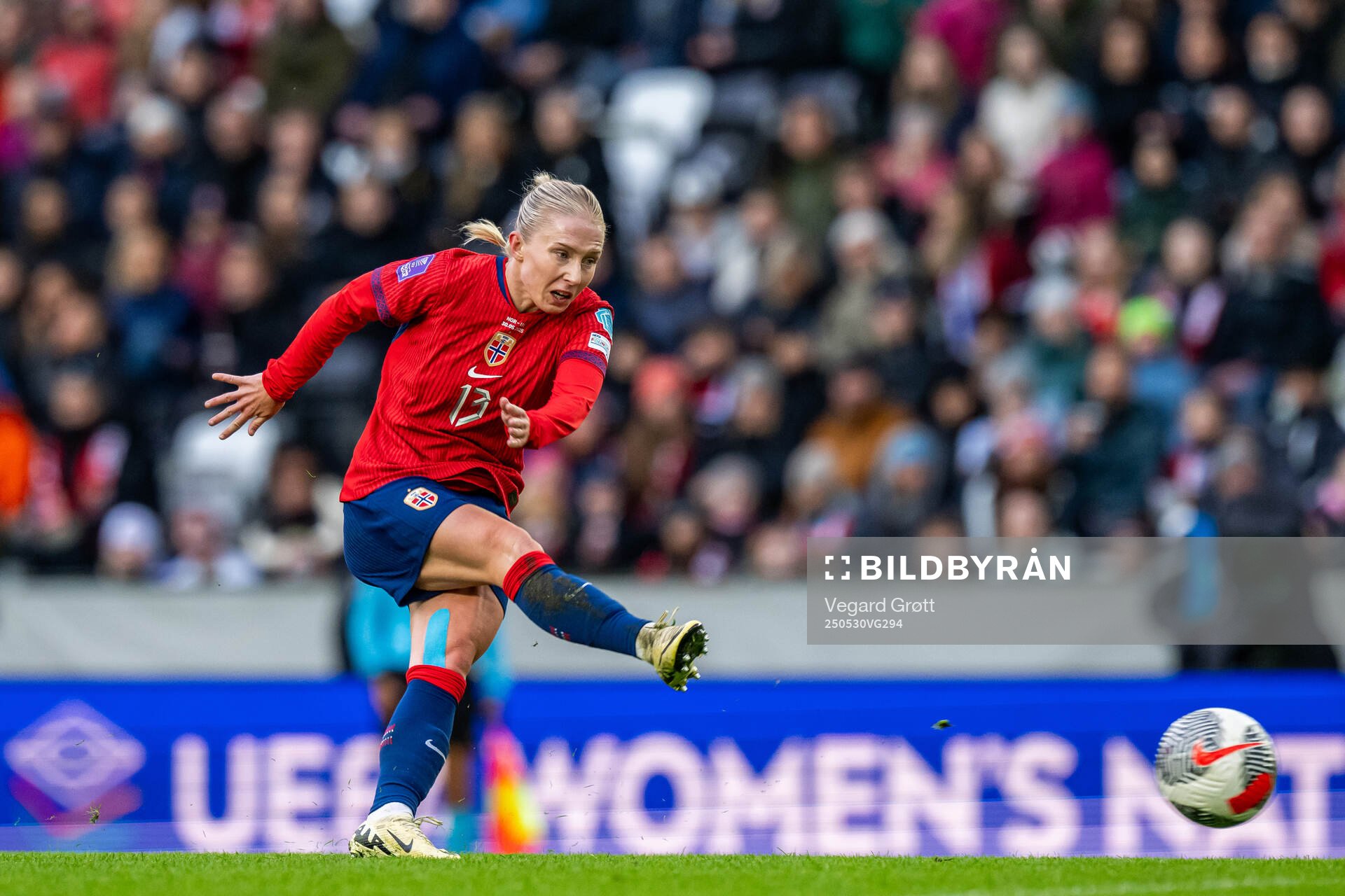 Thea Bjelde of Norway during the UEFA Women’s Nations League football match between Norway and Iceland on May 30, 2025 in Trondheim.