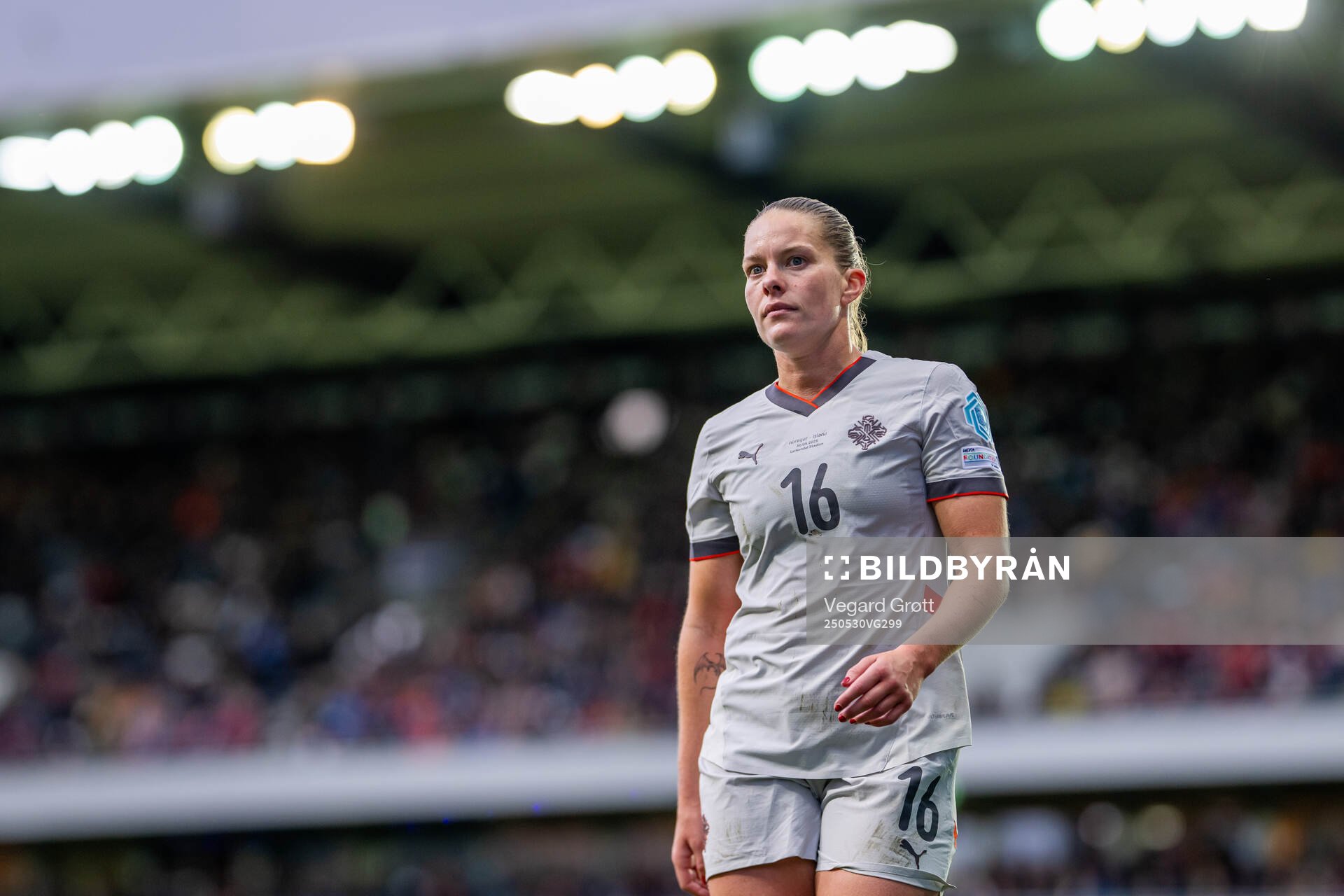 Hildur Antonsdottir of Iceland during the UEFA Women’s Nations League football match between Norway and Iceland on May 30, 2025 in Trondheim.