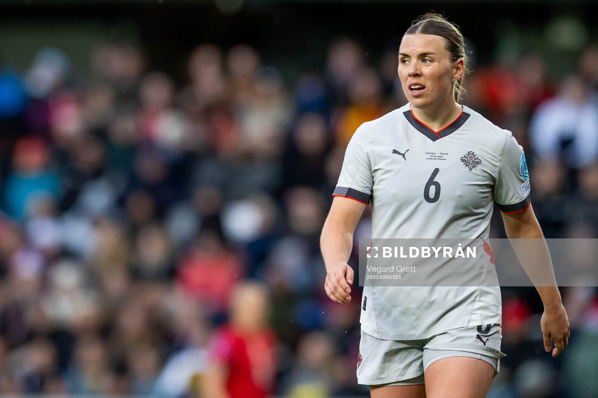 Ingibjörg Sigurdardottir of Iceland during the UEFA Women’s Nations League football match between Norway and Iceland on May 30, 2025 in Trondheim.