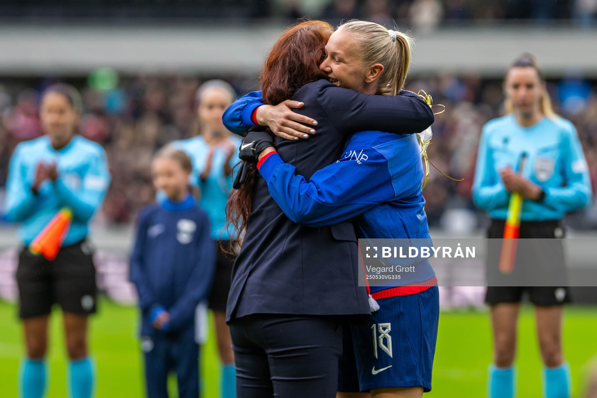 Lise Klaveness, president of the Norwegian Football Association (NFF), and Frida Maanum of Norway ahead of the UEFA Women’s Nations League football match between Norway and Iceland on May 30, 2025 in Trondheim.