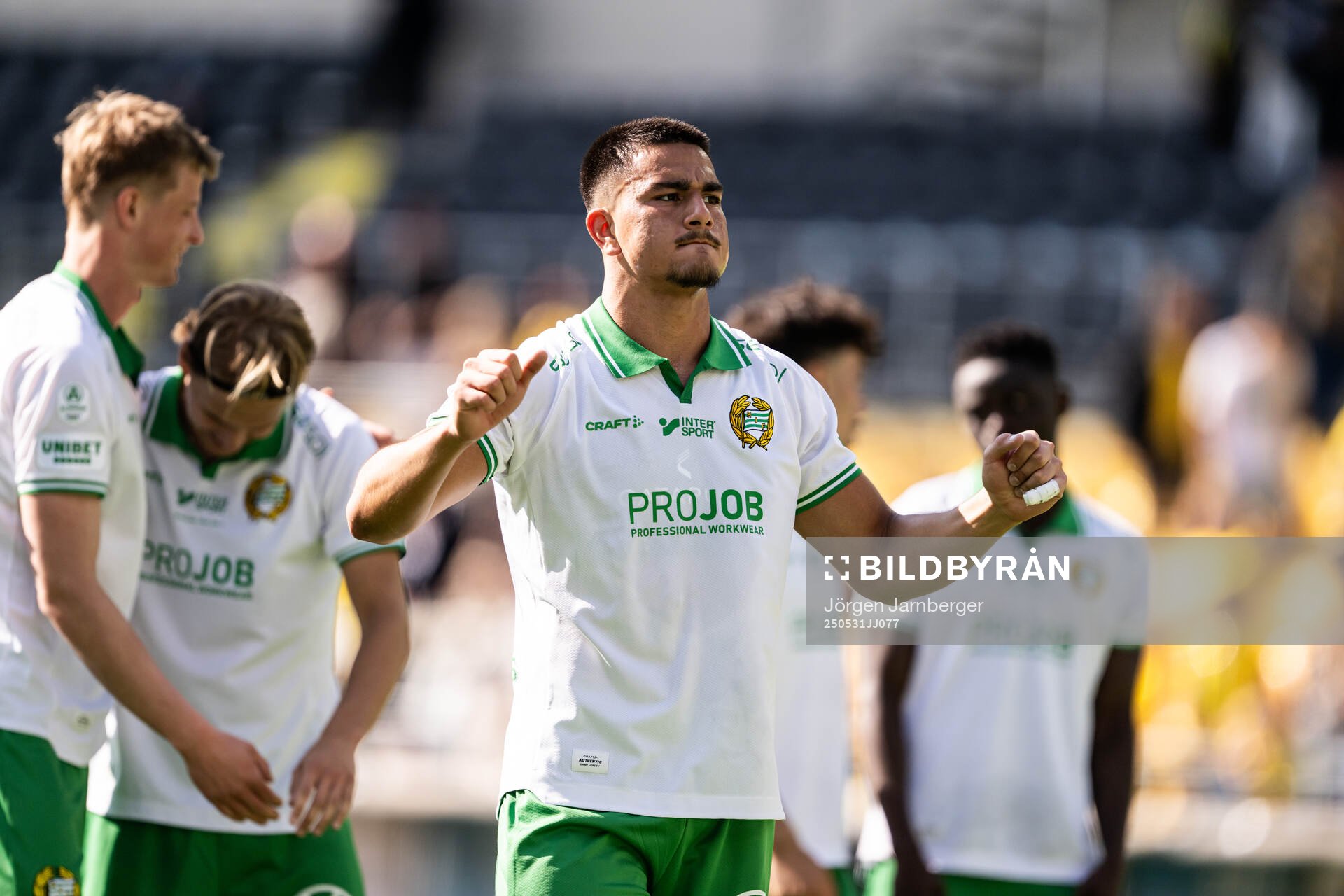 Hammarbys Jusef Erabi jublar efter fotbollsmatchen i Allsvenskan mellan Elfsborg och Hammarby den 31 maj 2025 i Borås. 
