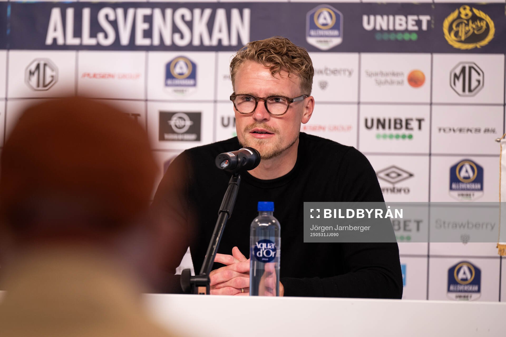 Elfsborgs tränare Oscar Hiljemark under presskonferensen efter fotbollsmatchen i Allsvenskan mellan Elfsborg och Hammarby den 31 maj 2025 i Borås.