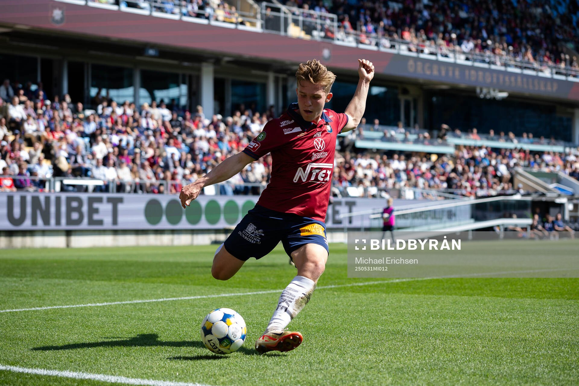 Örgrytes Isak Dahlqvist under fotbollsmatchen i Superettan mellan Örgryte och Trelleborg den 31 maj 2025 i Göteborg. 