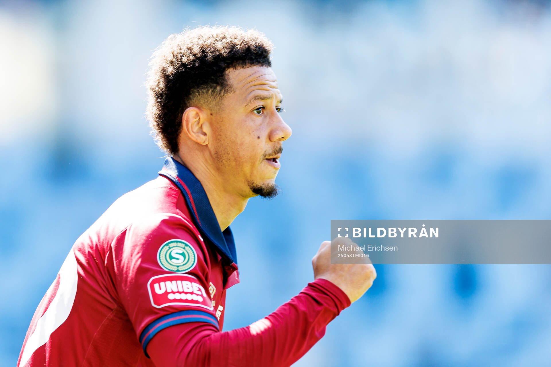 Örgrytes Tobias Sana jublar efter 1-0 under fotbollsmatchen i Superettan mellan Örgryte och Trelleborg den 31 maj 2025 i Göteborg. 