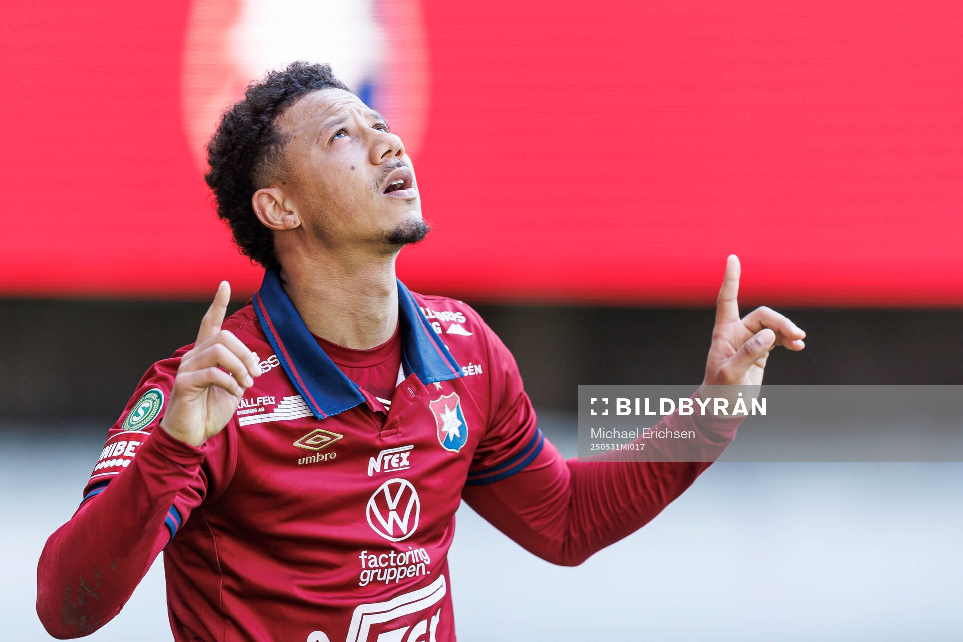 Örgrytes Tobias Sana jublar efter 1-0 under fotbollsmatchen i Superettan mellan Örgryte och Trelleborg den 31 maj 2025 i Göteborg. 
