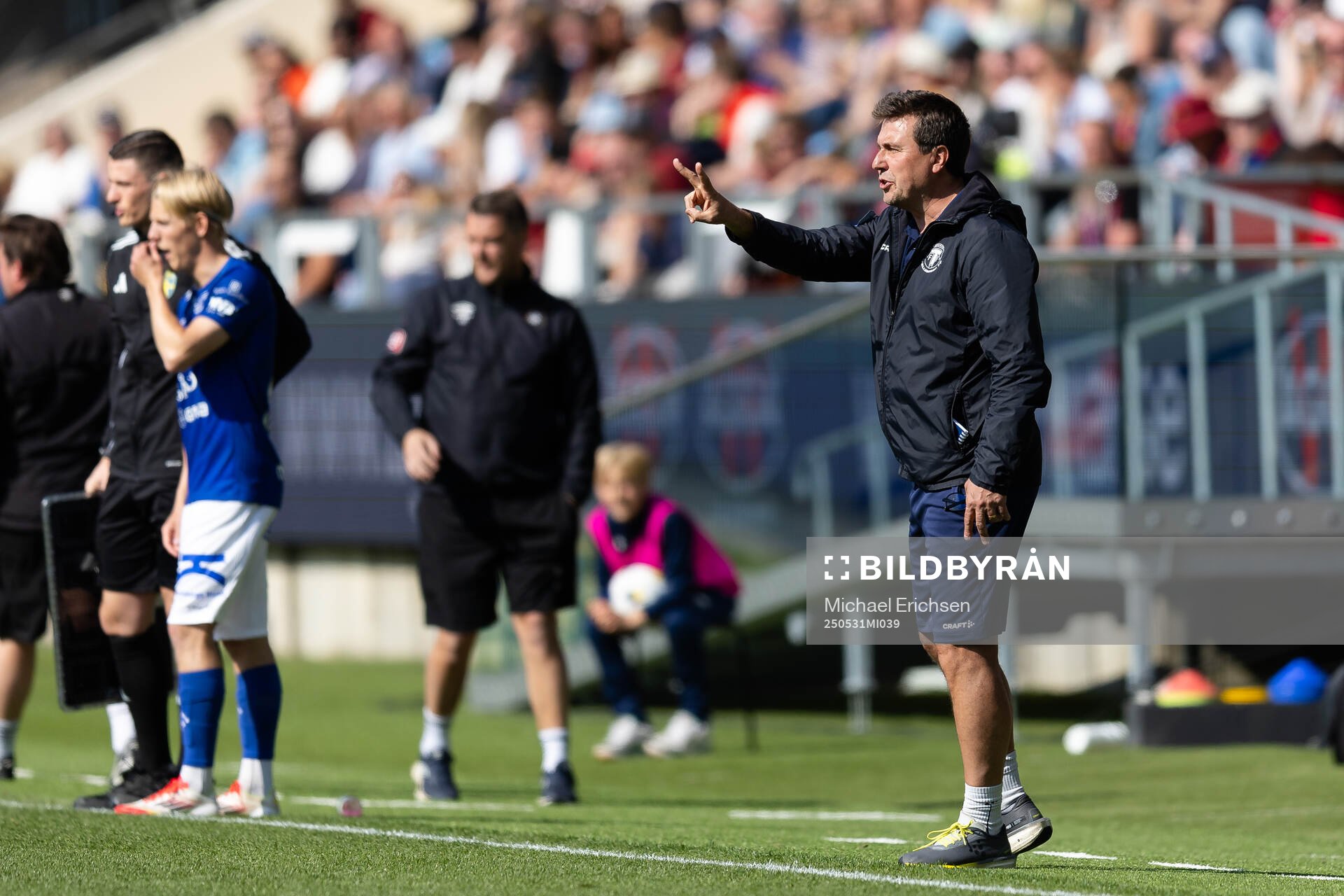 Trelleborgs tränare Stefan Jacobsson under fotbollsmatchen i Superettan mellan Örgryte och Trelleborg den 31 maj 2025 i Göteborg. 