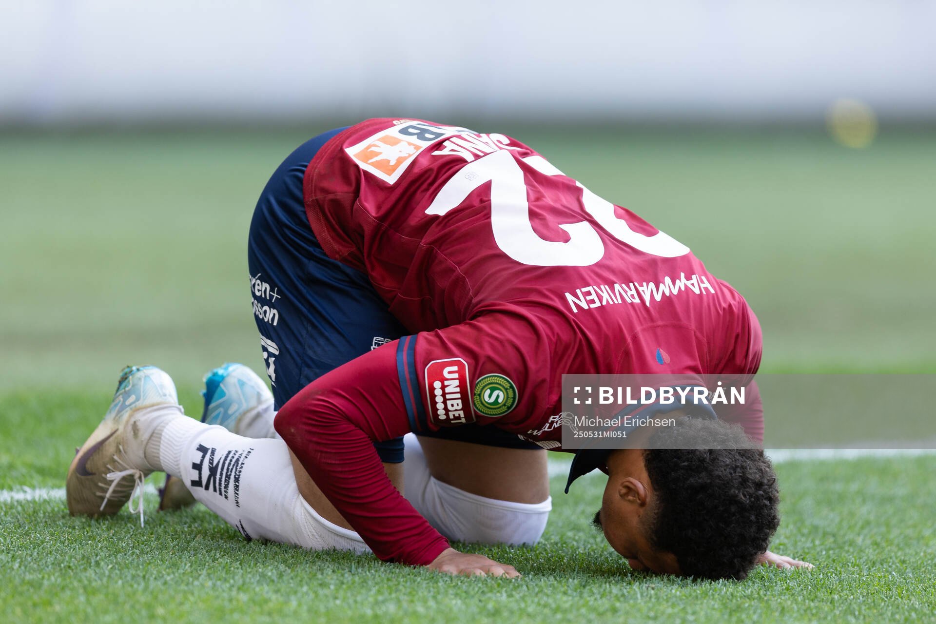 Örgrytes Tobias Sana jublar efter 1-0 under fotbollsmatchen i Superettan mellan Örgryte och Trelleborg den 31 maj 2025 i Göteborg. 