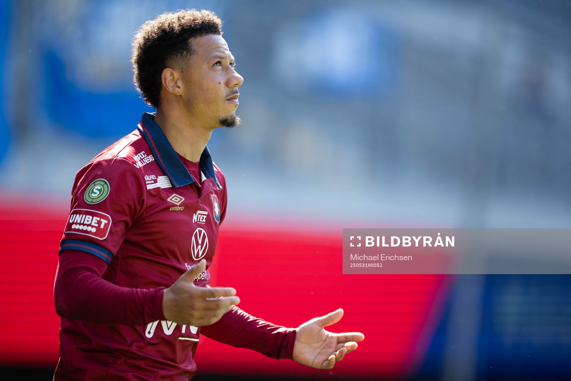 Örgrytes Tobias Sana jublar efter 1-0 under fotbollsmatchen i Superettan mellan Örgryte och Trelleborg den 31 maj 2025 i Göteborg. 