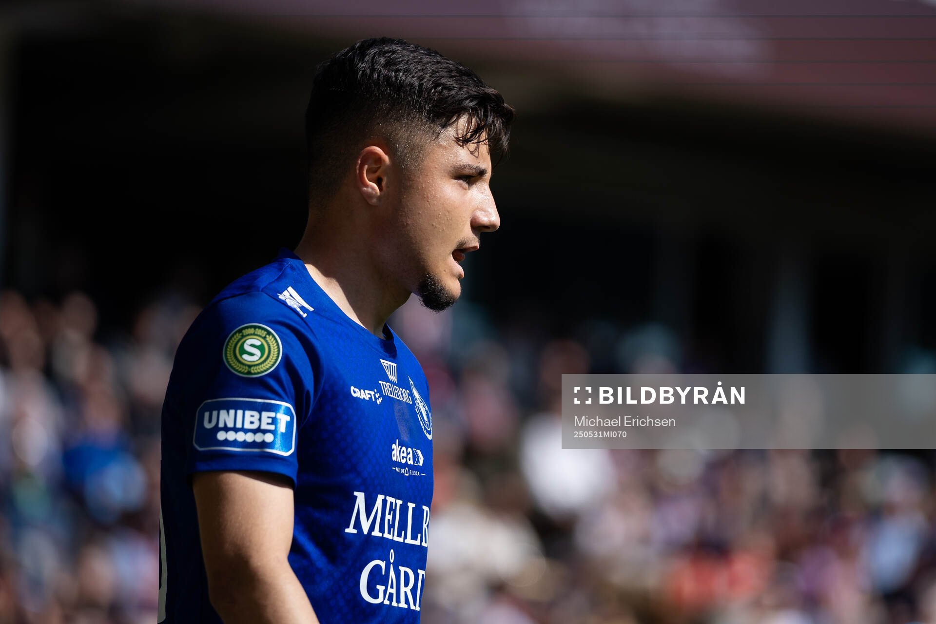 Trelleborgs Ammar Asani under fotbollsmatchen i Superettan mellan Örgryte och Trelleborg den 31 maj 2025 i Göteborg. 