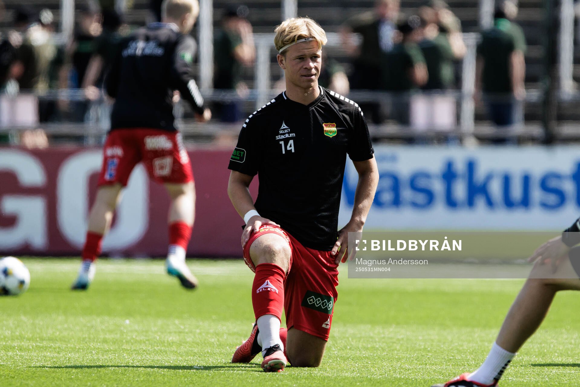 GAISs Filip Gustafsson inför fotbollsmatchen i Allsvenskan mellan IFK Norrköping och GAIS den 31 maj 2025 i Norrköping. 