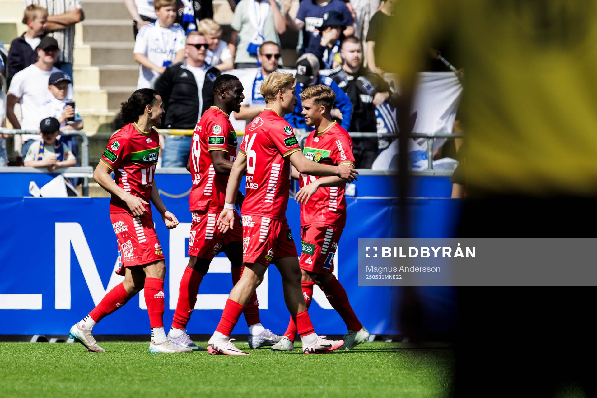 GAIS Ibrahim Diabate jublar efter 0-1 under fotbollsmatchen i Allsvenskan mellan IFK Norrköping och GAIS den 31 maj 2025 i Norrköping.