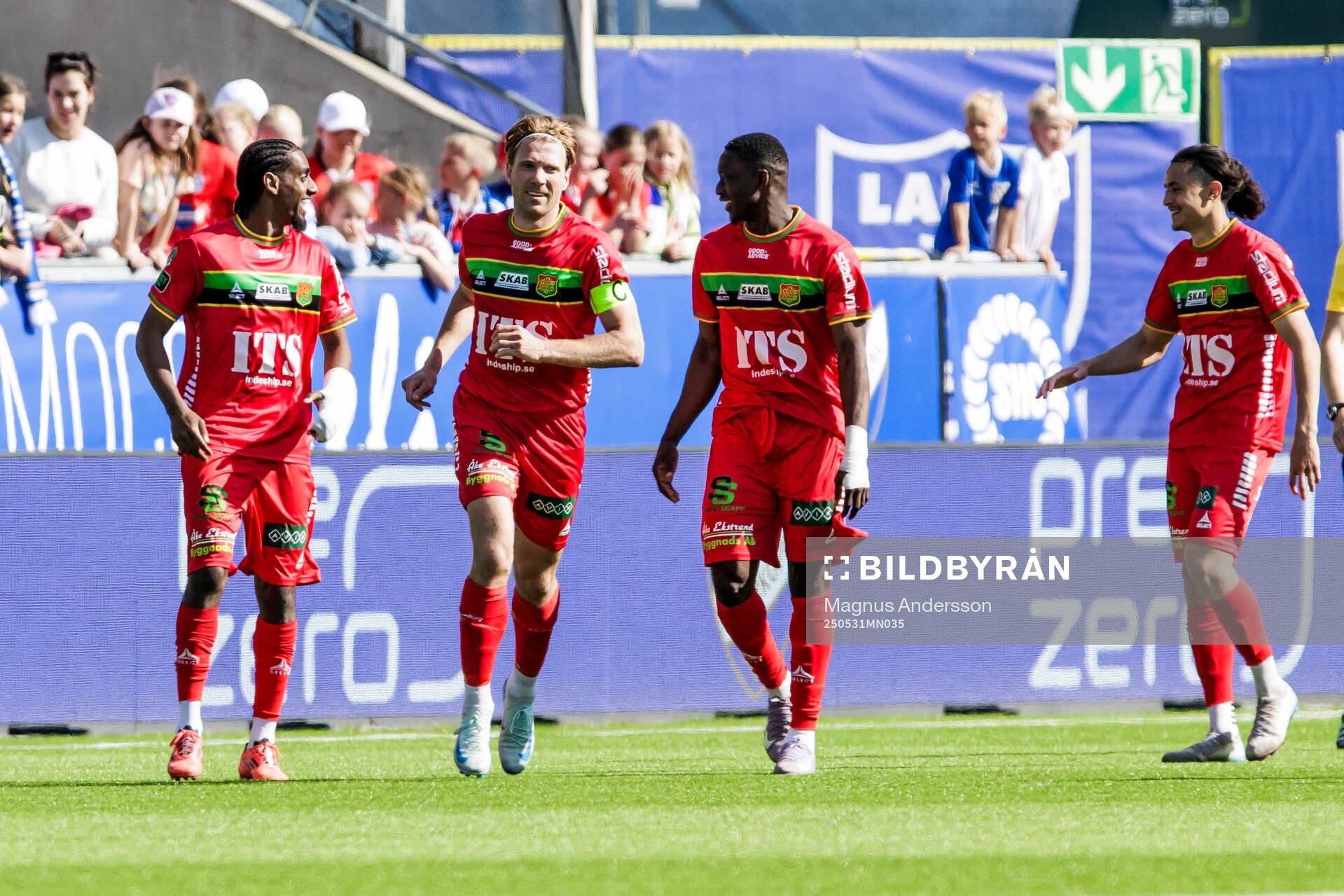 GAISs Harun Ibrahim jublar efter 0-2 under fotbollsmatchen i Allsvenskan mellan IFK Norrköping och GAIS den 31 maj 2025 i Norrköping.