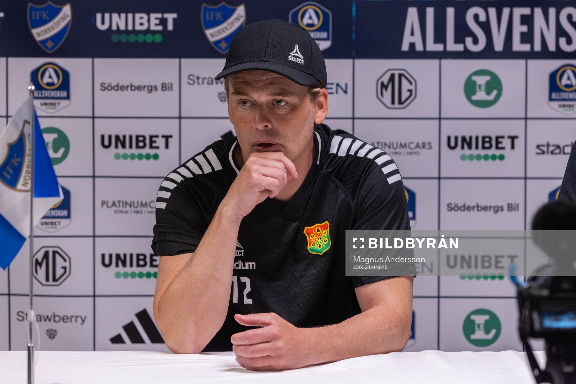 GAIS tränare Fredrik Holmberg under presskonferensen efter fotbollsmatchen i Allsvenskan mellan IFK Norrköping och GAIS den 31 maj 2025 i Norrköping. 