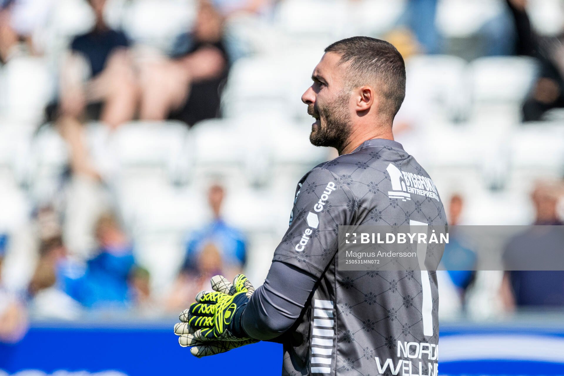 GAIS målvakt Mergim Krasniqi under fotbollsmatchen i Allsvenskan mellan IFK Norrköping och GAIS den 31 maj 2025 i Norrköping. 
