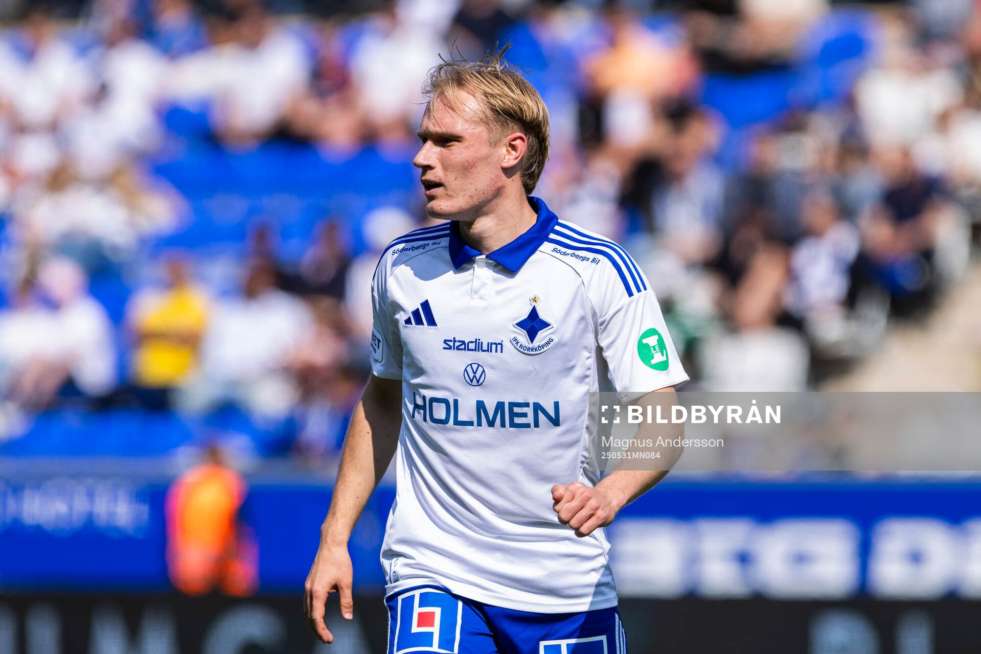 IFK Norrköpings Marcus Baggesen under fotbollsmatchen i Allsvenskan mellan IFK Norrköping och GAIS den 31 maj 2025 i Norrköping. 