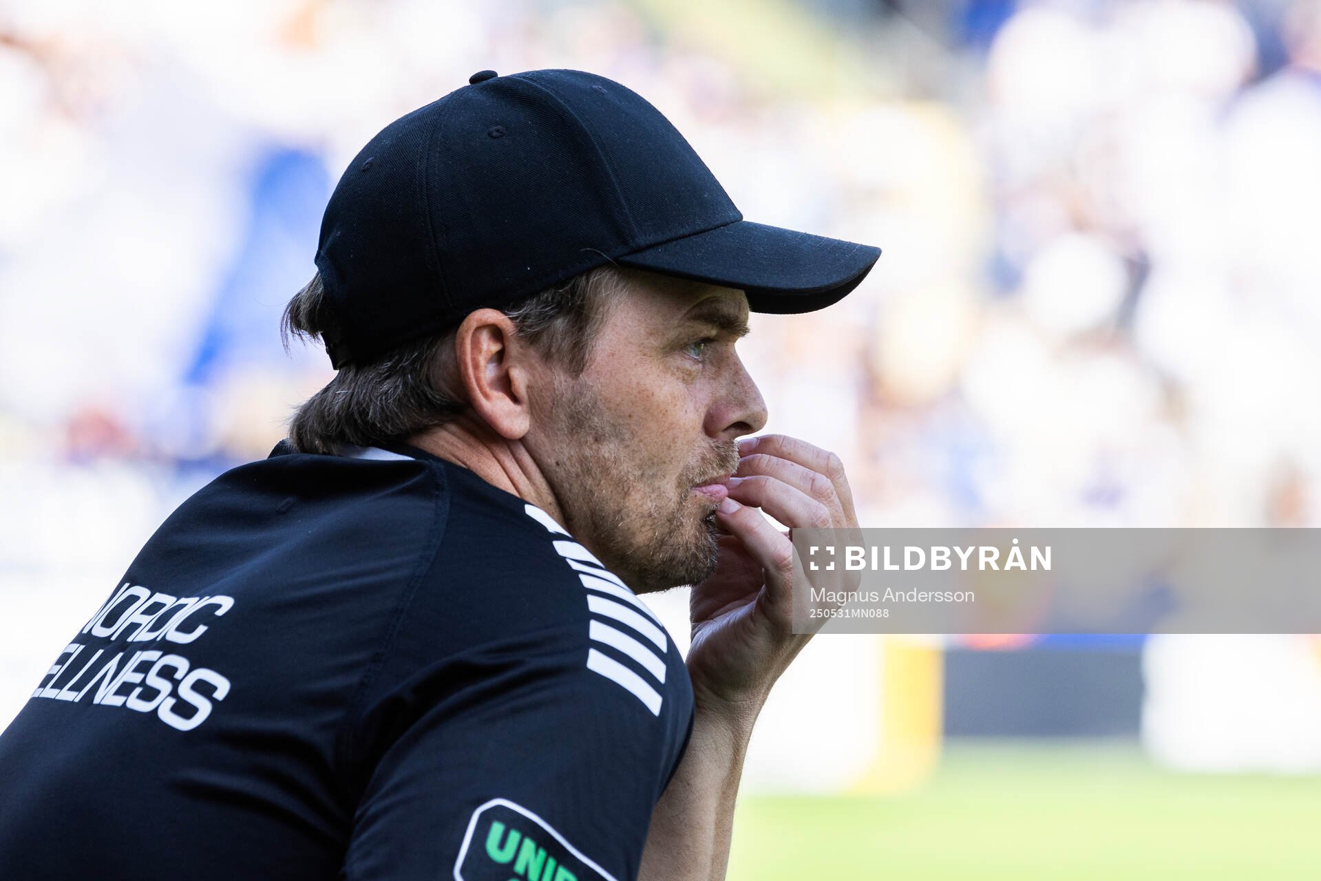 GAIS tränare Fredrik Holmberg under fotbollsmatchen i Allsvenskan mellan IFK Norrköping och GAIS den 31 maj 2025 i Norrköping. 
