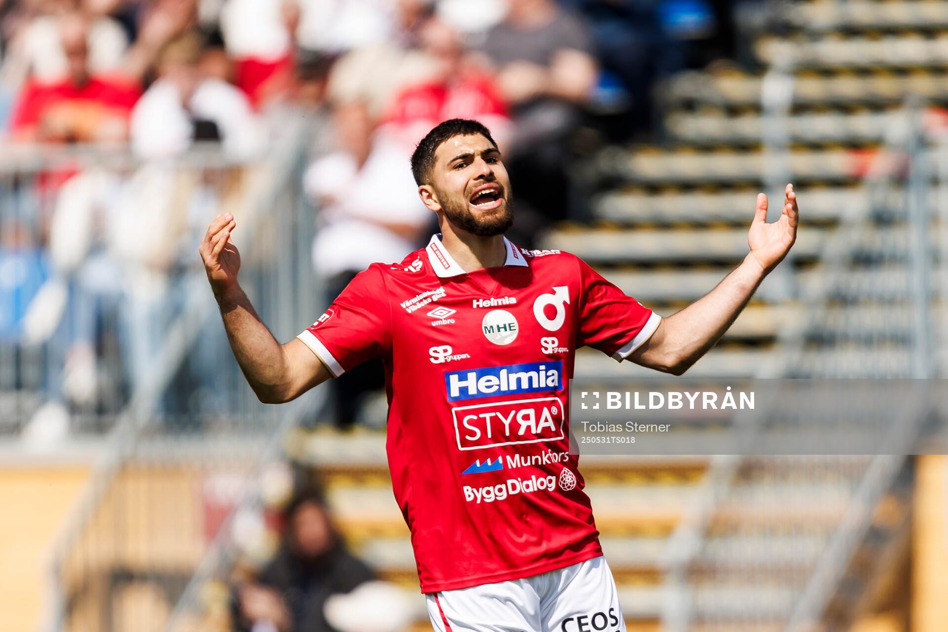 Degerfors Omar Faraj jublar efter 1-1 under fotbollsmatchen i Allsvenskan mellan Degerfors och Öster den 31 maj 2025 i Degerfors. 