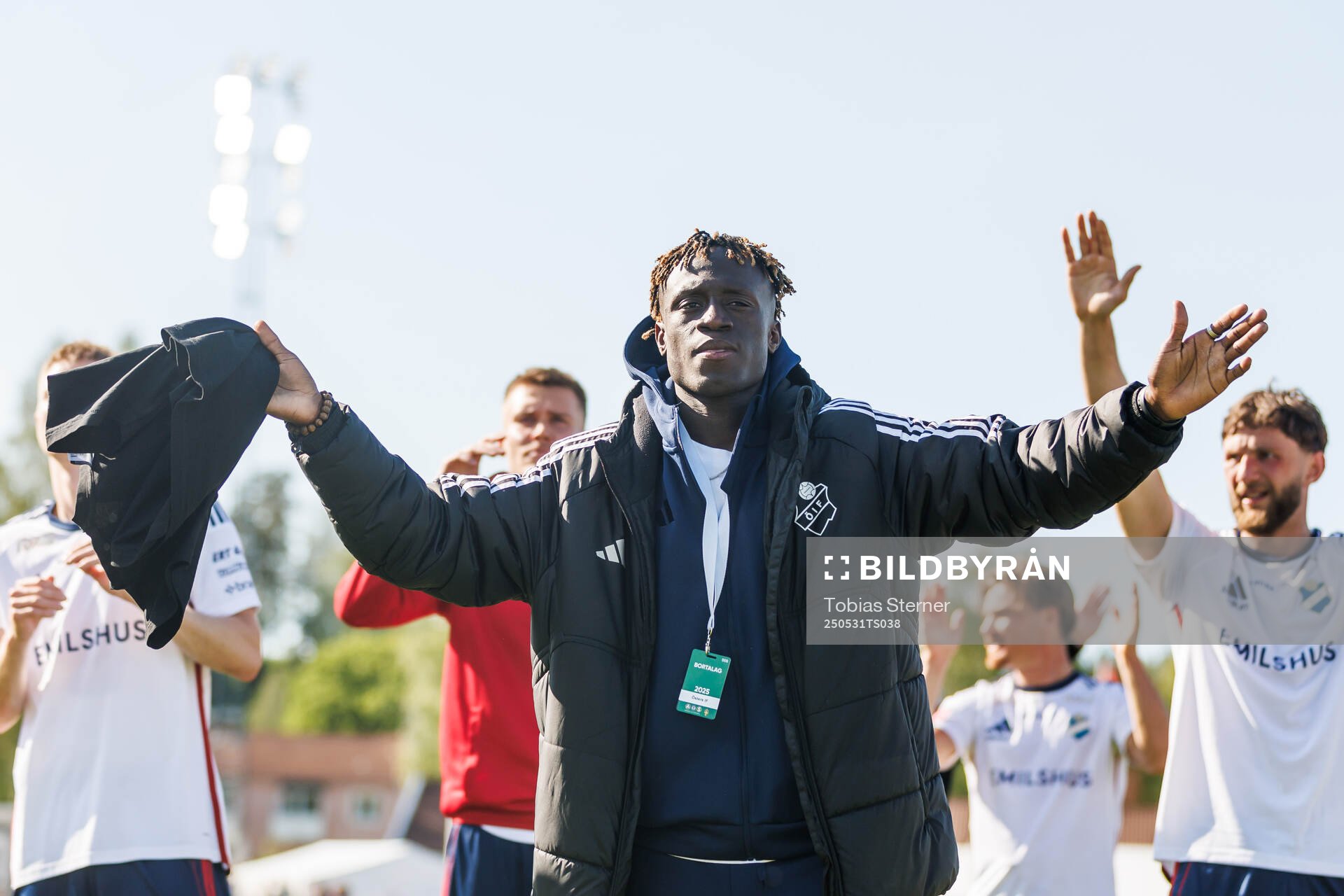 Östers Youssoupha Sanyang jublar efter fotbollsmatchen i Allsvenskan mellan Degerfors och Öster den 31 maj 2025 i Degerfors. 